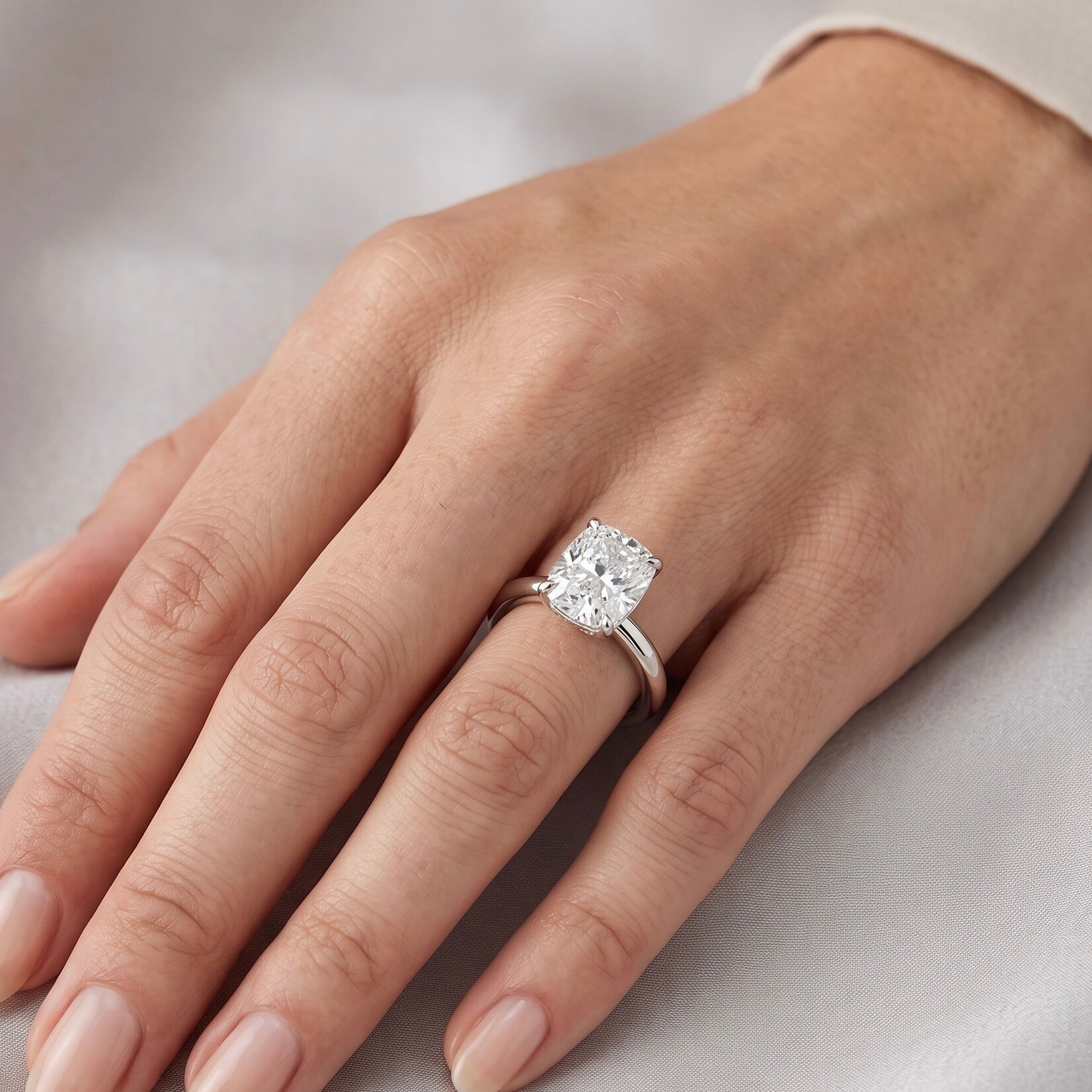 14K White Gold Cushion Cut Lab Grown Diamond Solitaire Ring