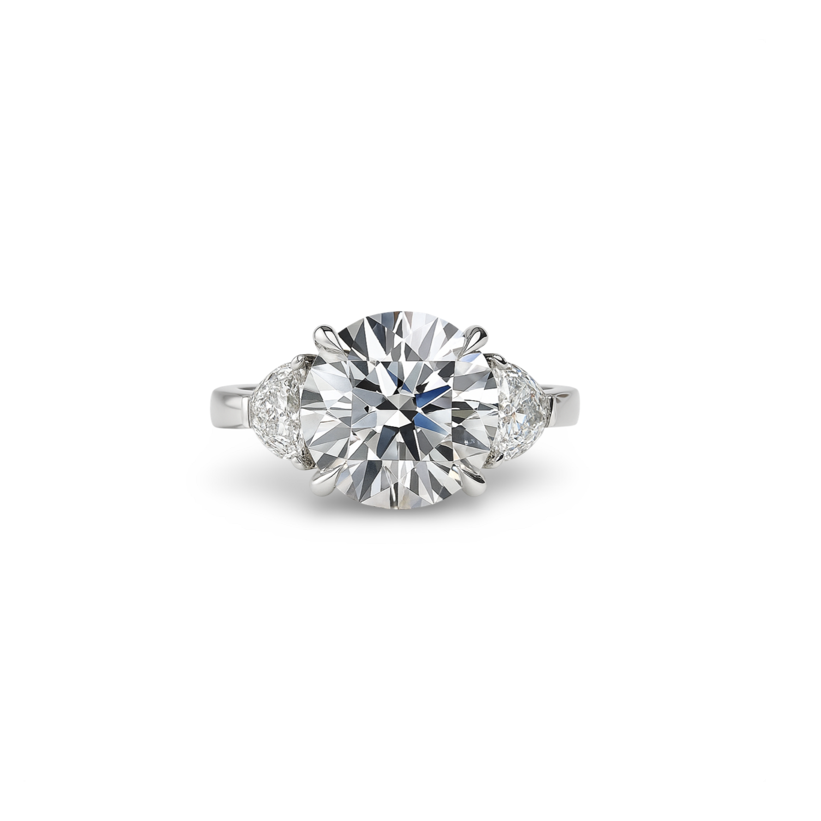 Platinum Three Stone Round and Half Moon Diamond Ring