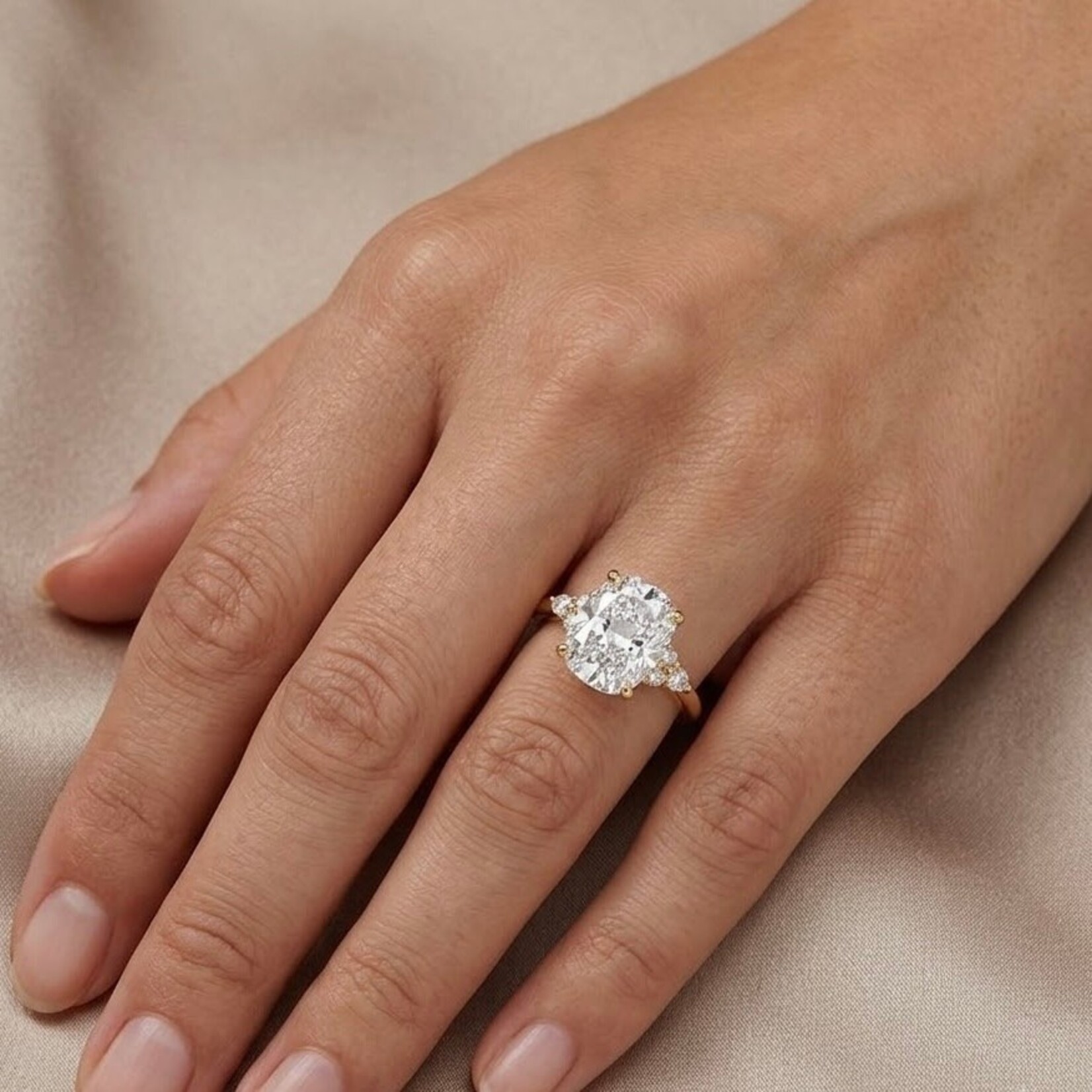 14K Yellow Gold Cushion Cut Lab Grown Diamond Ring