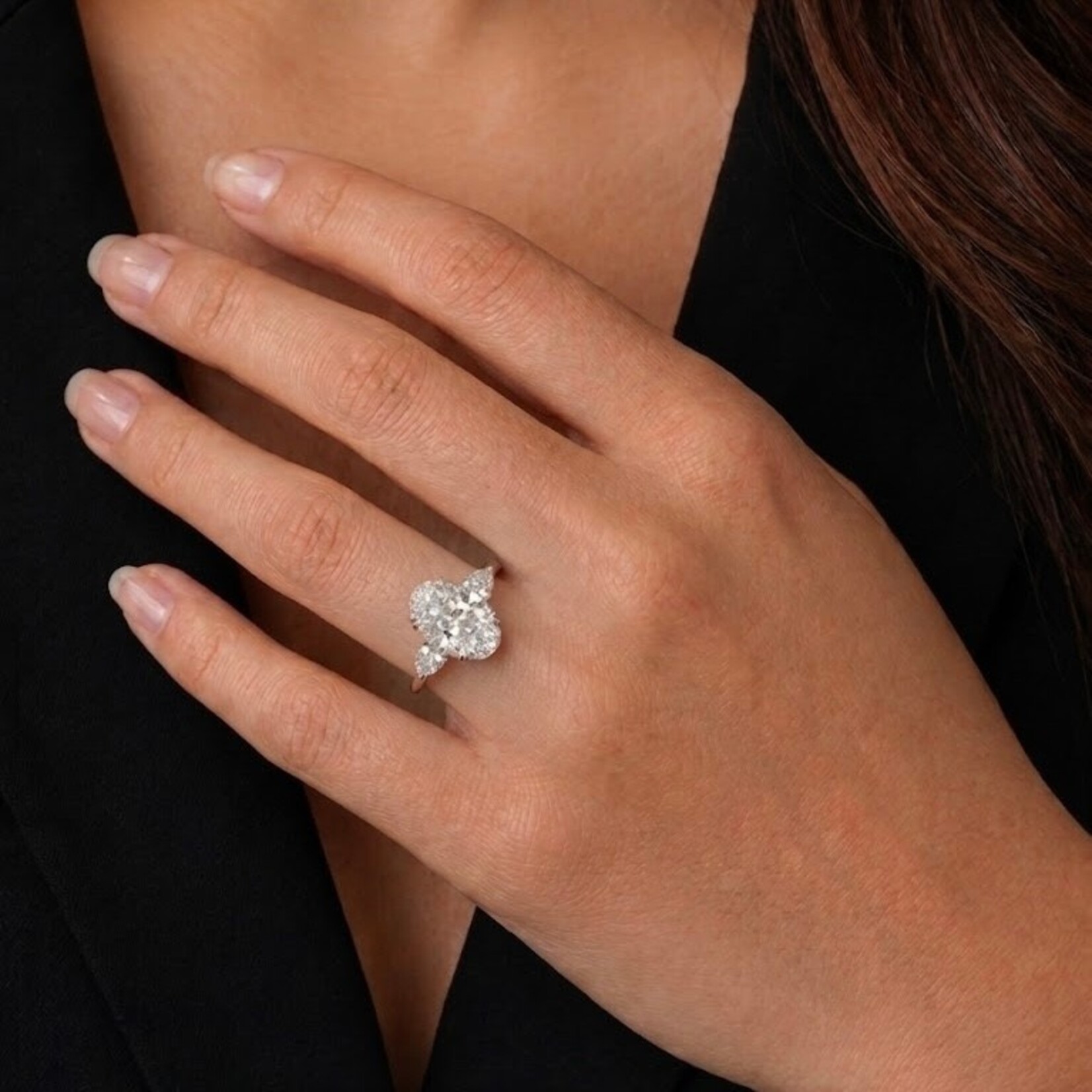 14K White Gold Oval & Pear Shape Diamond Ring