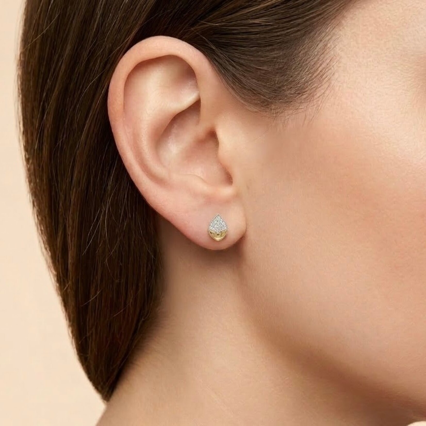 14K Yellow Gold Pave Diamond Teardrop Stud Earrings