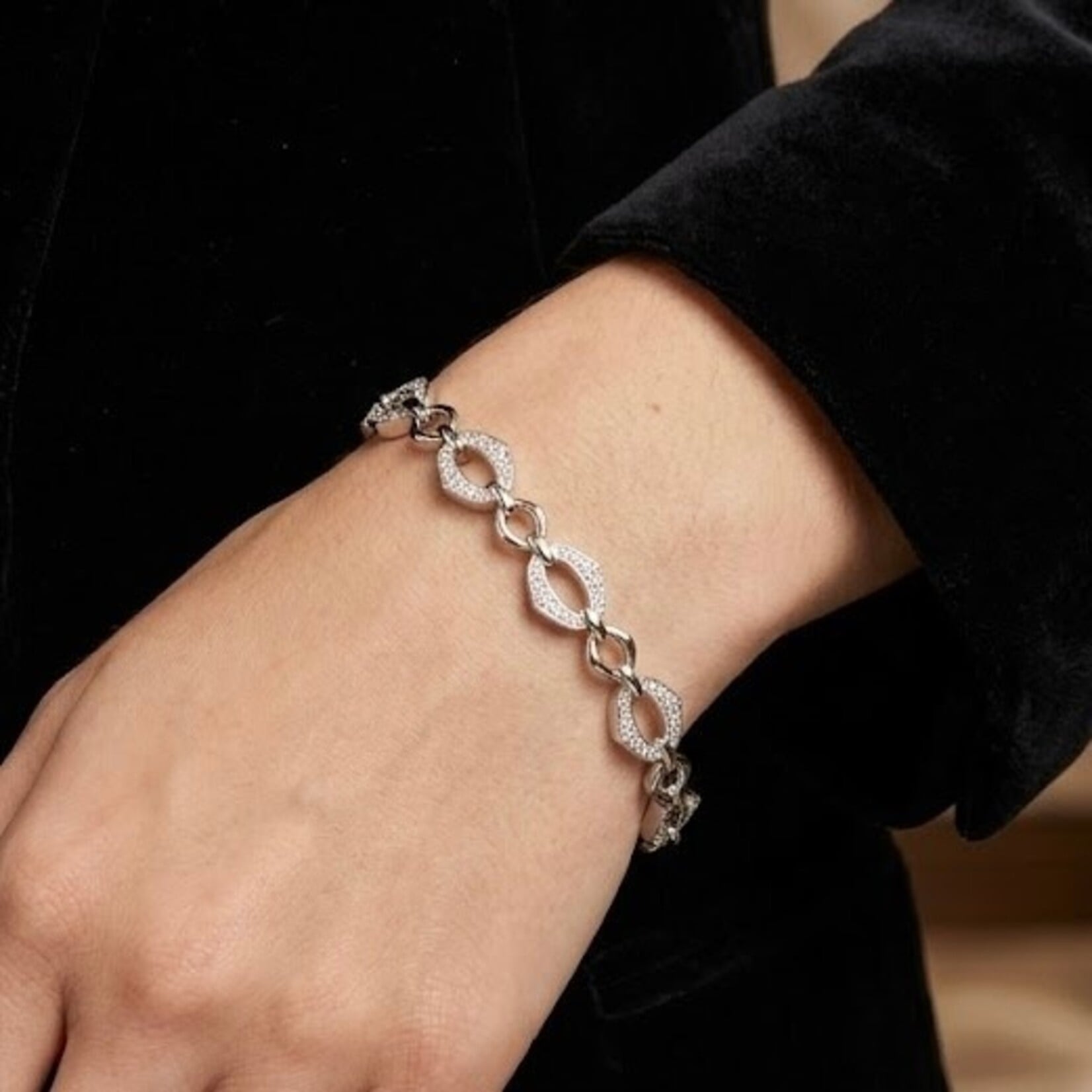Sterling Silver Open Link Diamond Bangle
