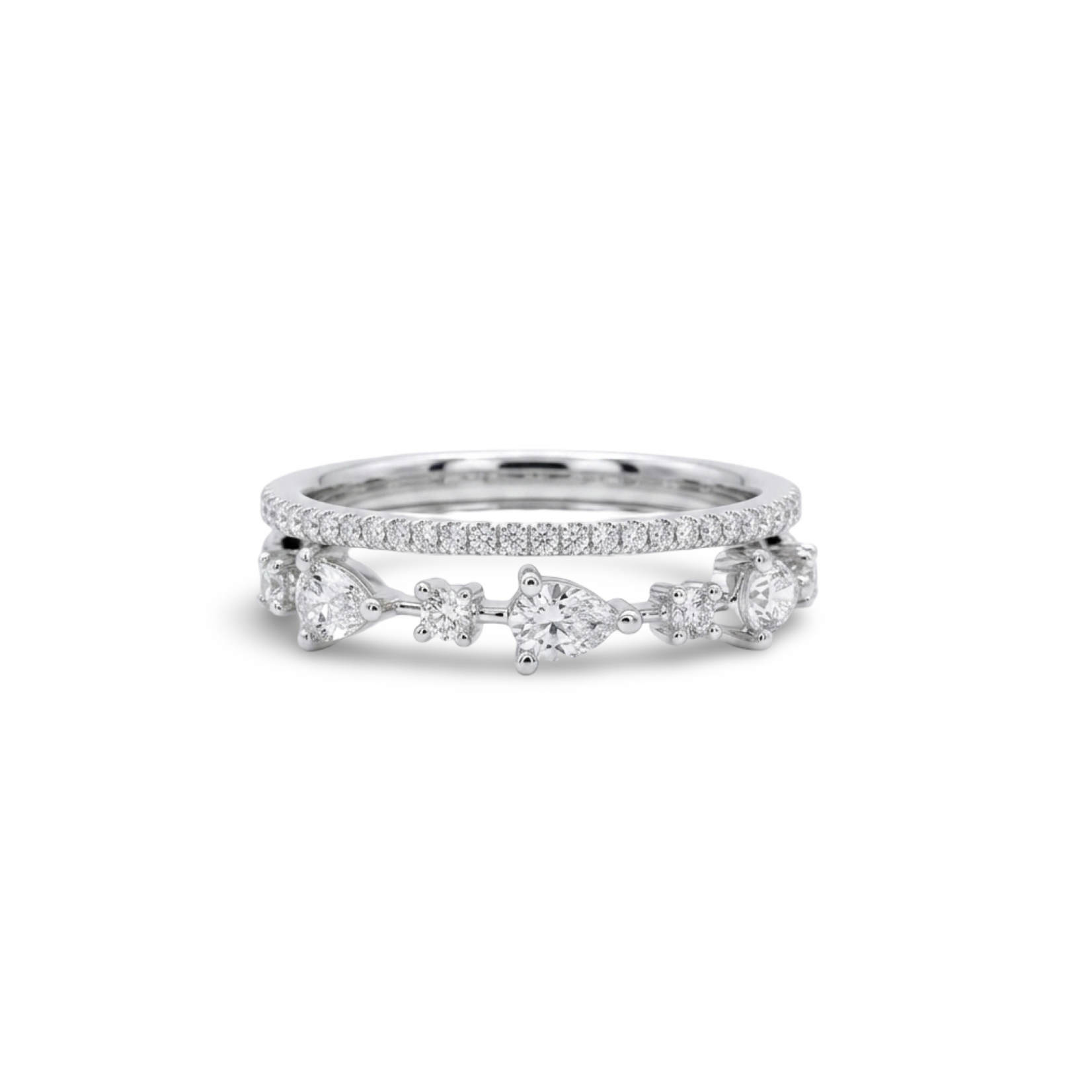 14K White Gold Pear Shape & Pave 0.60 Carat Double Diamond Band