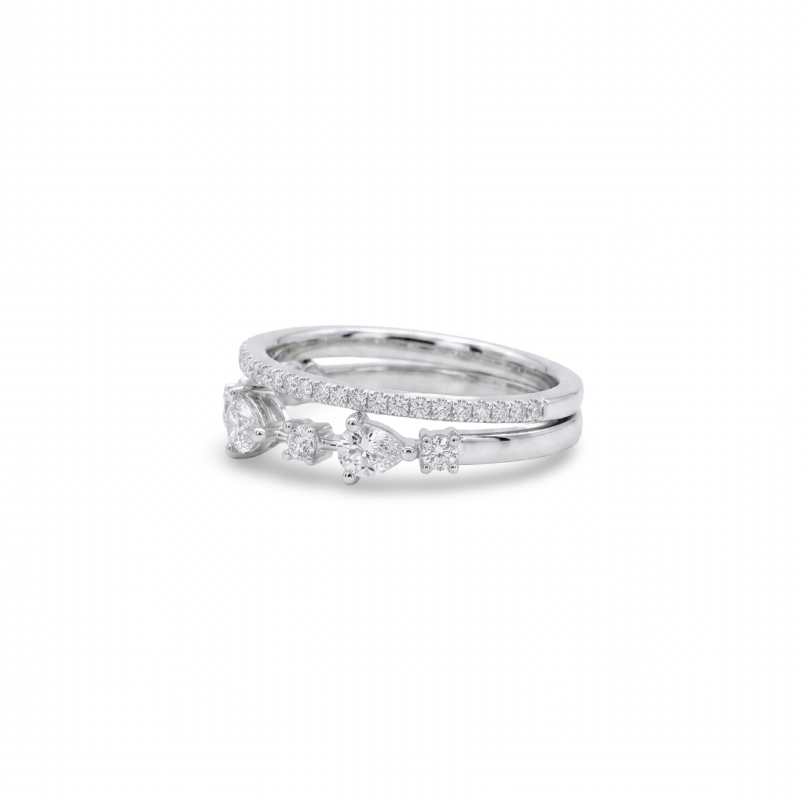 14K White Gold Pear Shape & Pave 0.60 Carat Double Diamond Band
