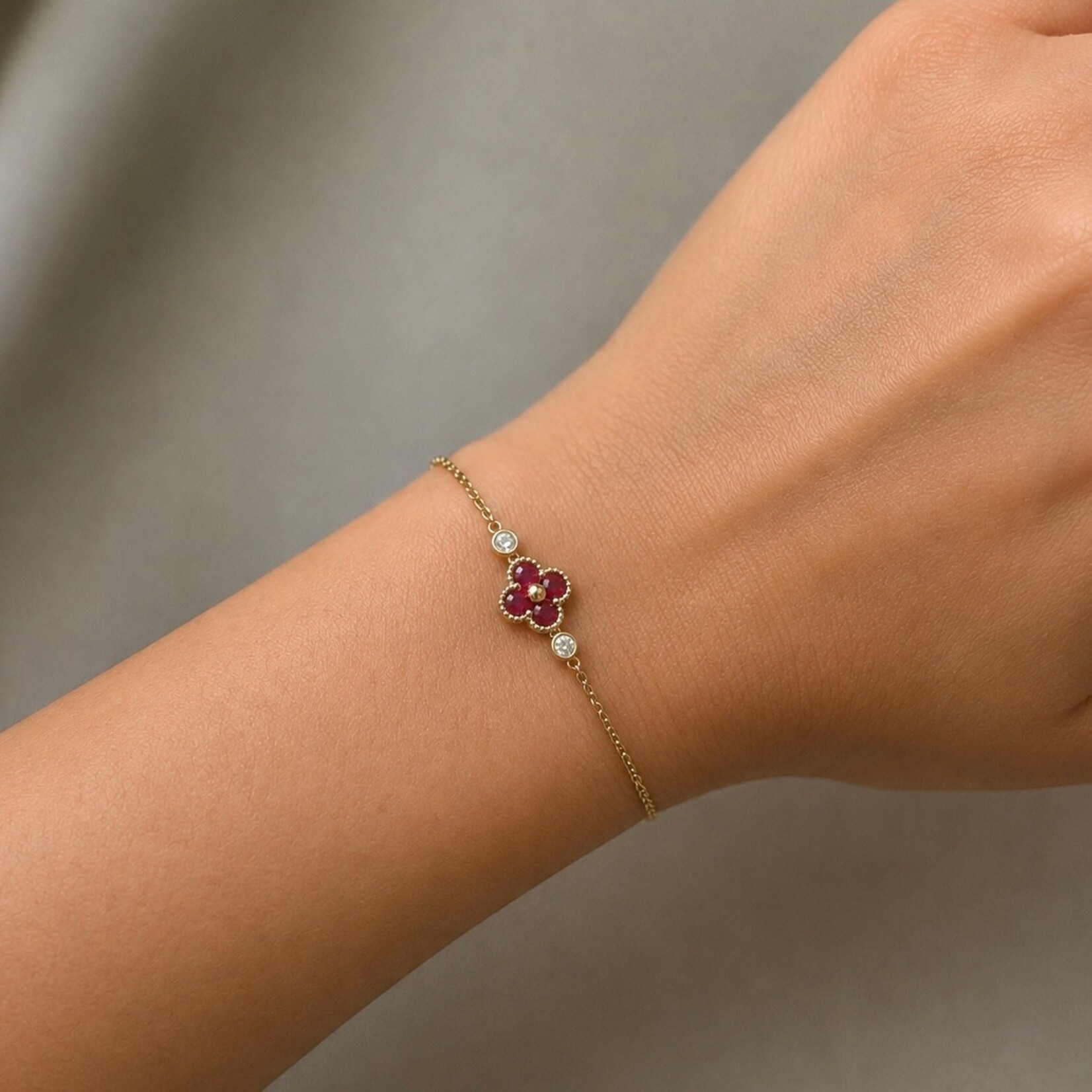 14K Yellow Gold Ruby & Diamond  Cluster Bracelet