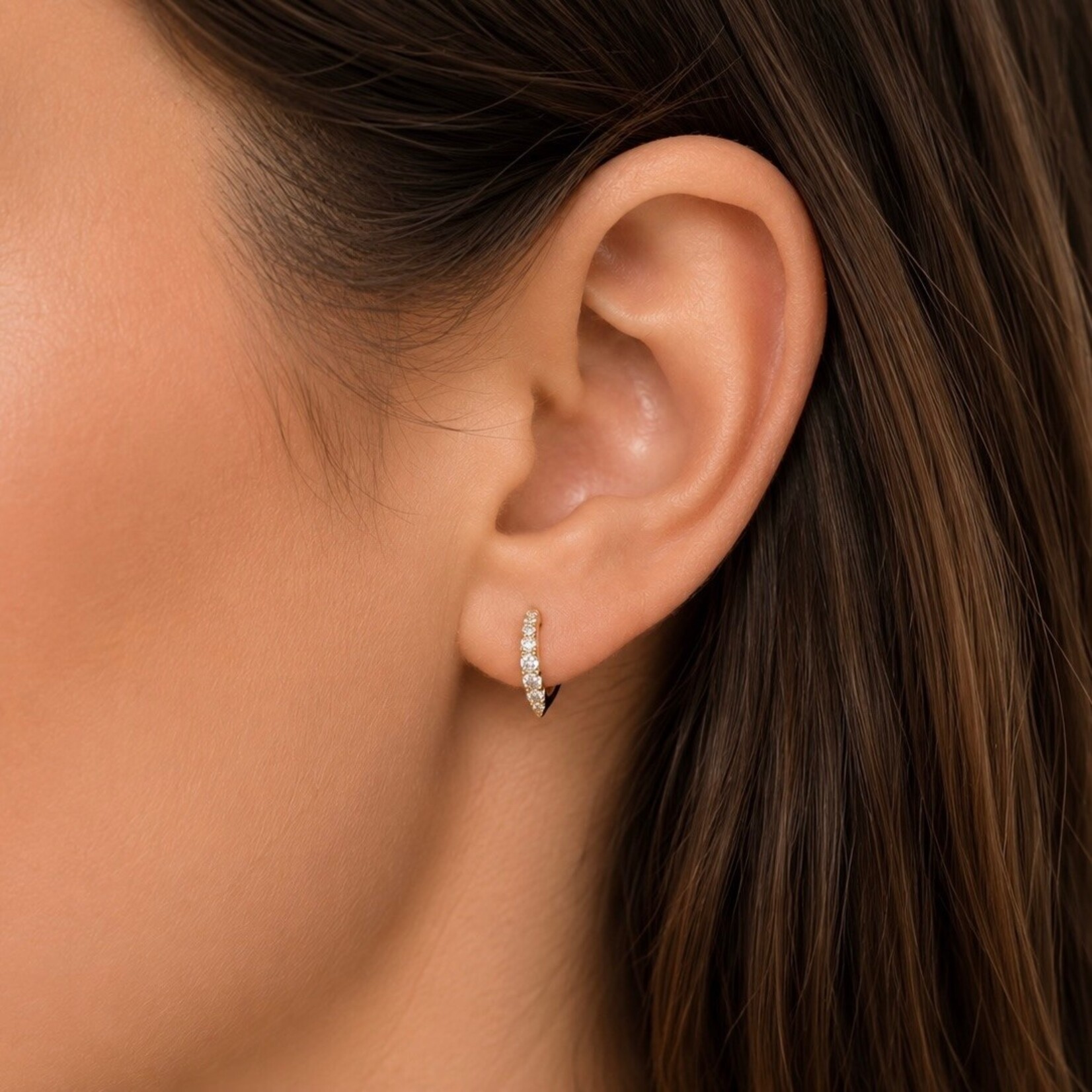 14K Yellow Gold Diamond Geometric Huggie Earrings