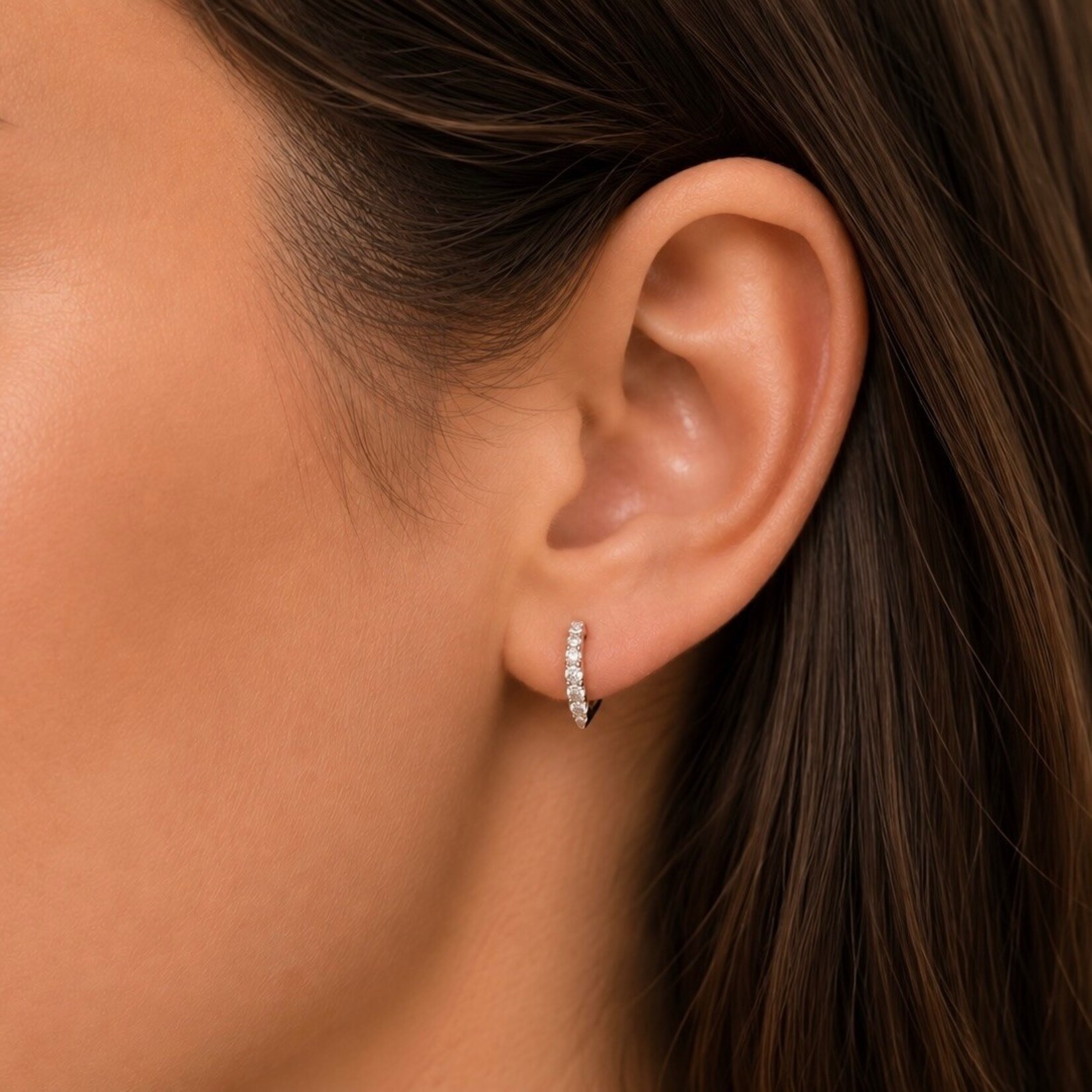 14K White Gold Diamond Geometric Huggie Earrings