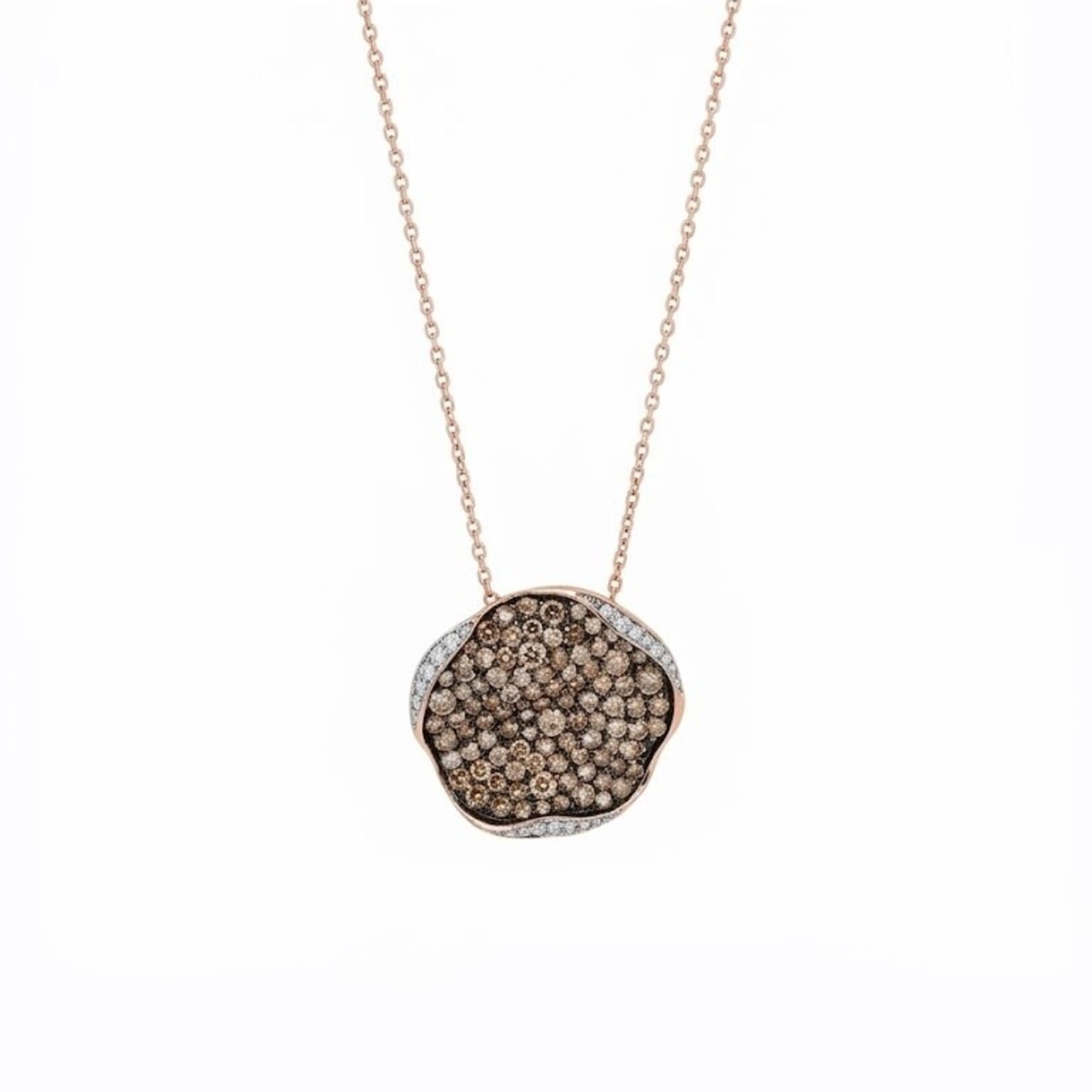 14K Rose Gold 2.0 Carat Champagne Diamond Wavy Disc Pendant 18"