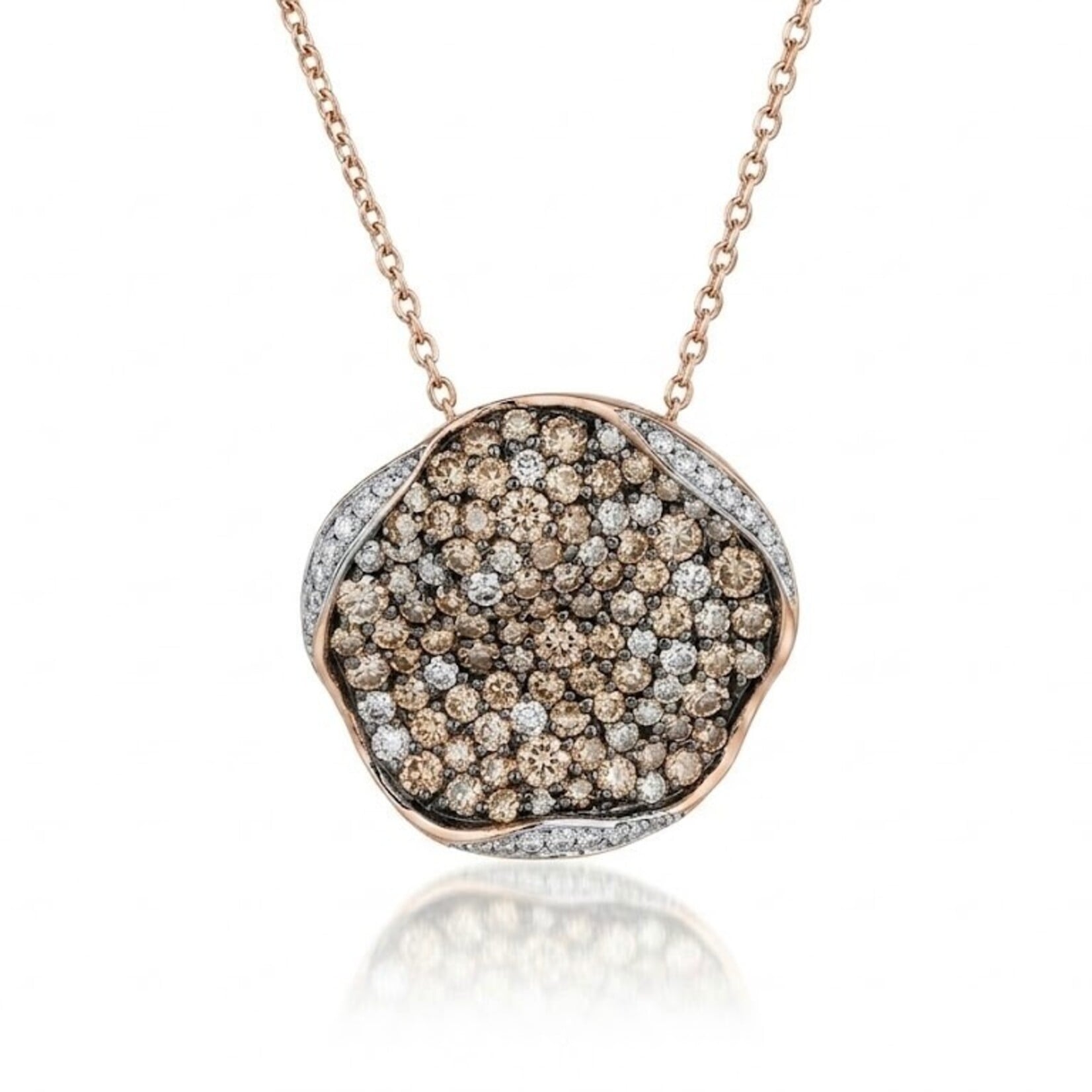 14K Rose Gold 2.0 Carat Champagne Diamond Wavy Disc Pendant 18"