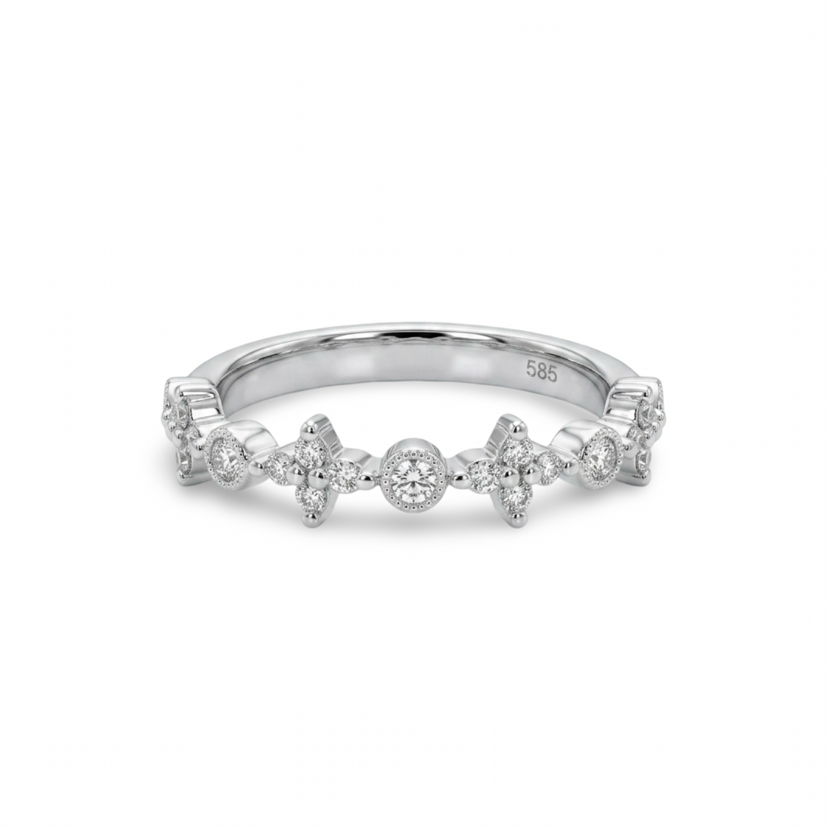 14K White Gold Round Cluster & Bezel Diamond Band