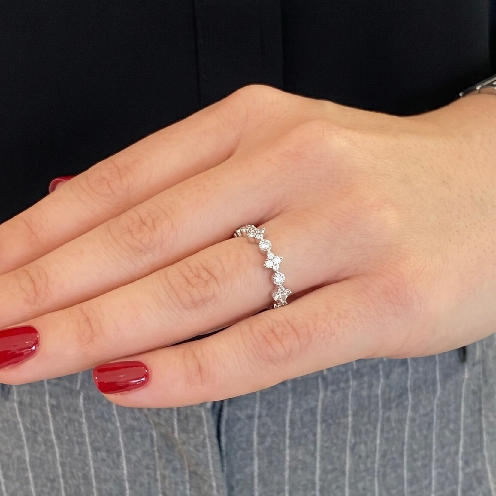 14K White Gold Round Cluster & Bezel Diamond Band