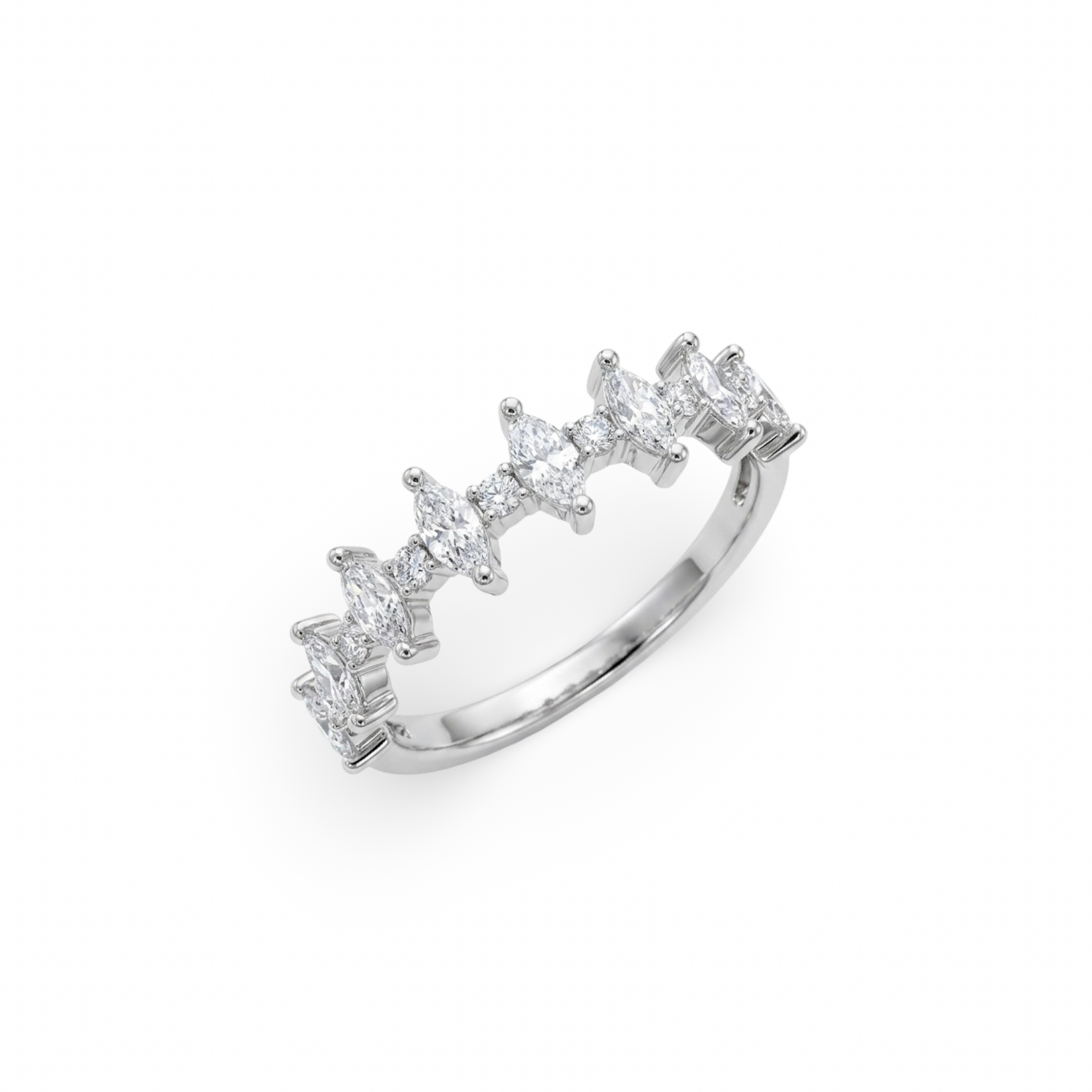 14K White Gold  Marquis Shape & Round Diamonds 0.55 Carats Band
