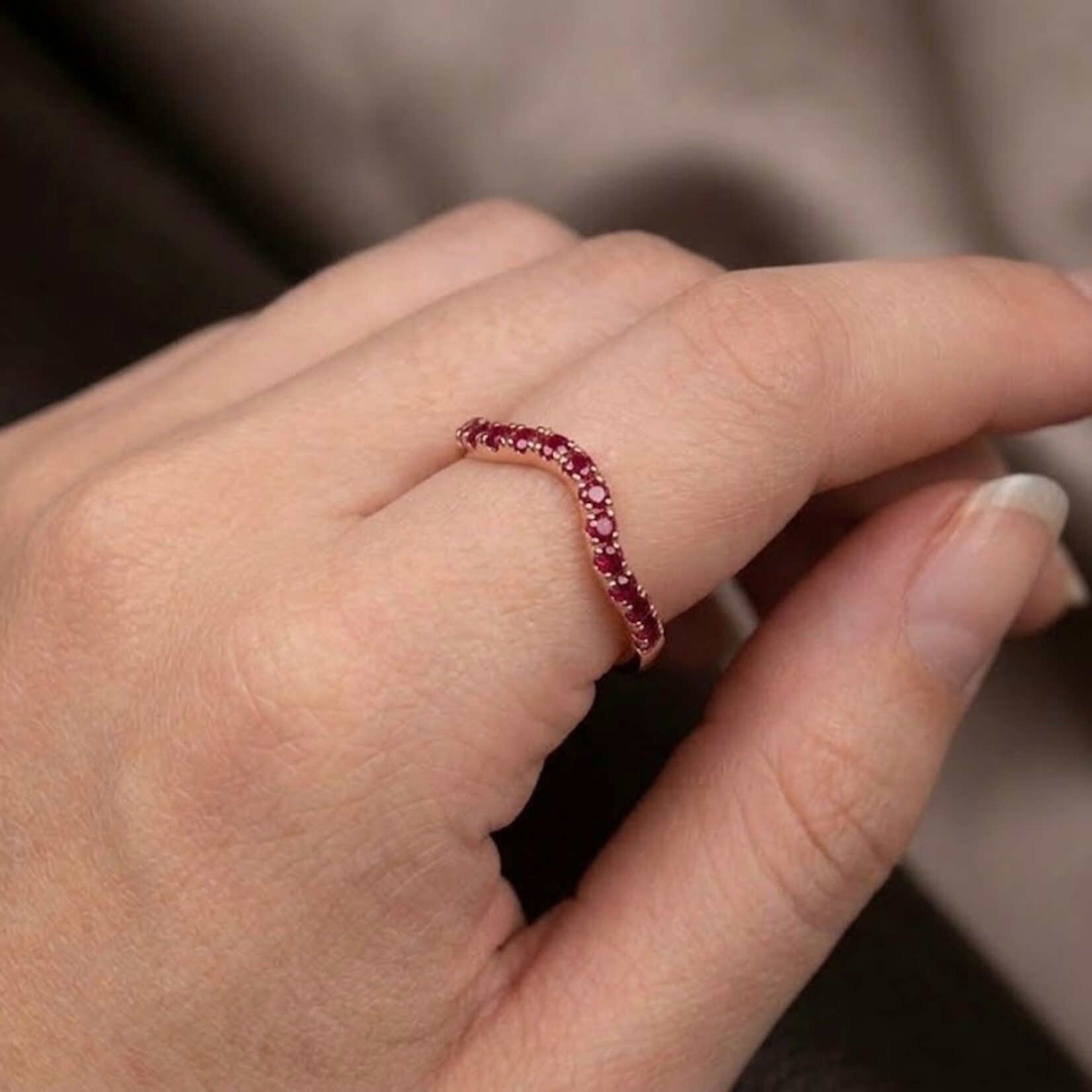 14K Yellow Gold Curved Ruby Band