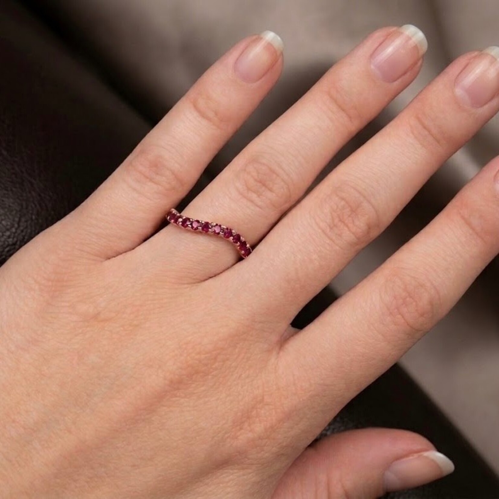 14K Yellow Gold Curved Ruby Band