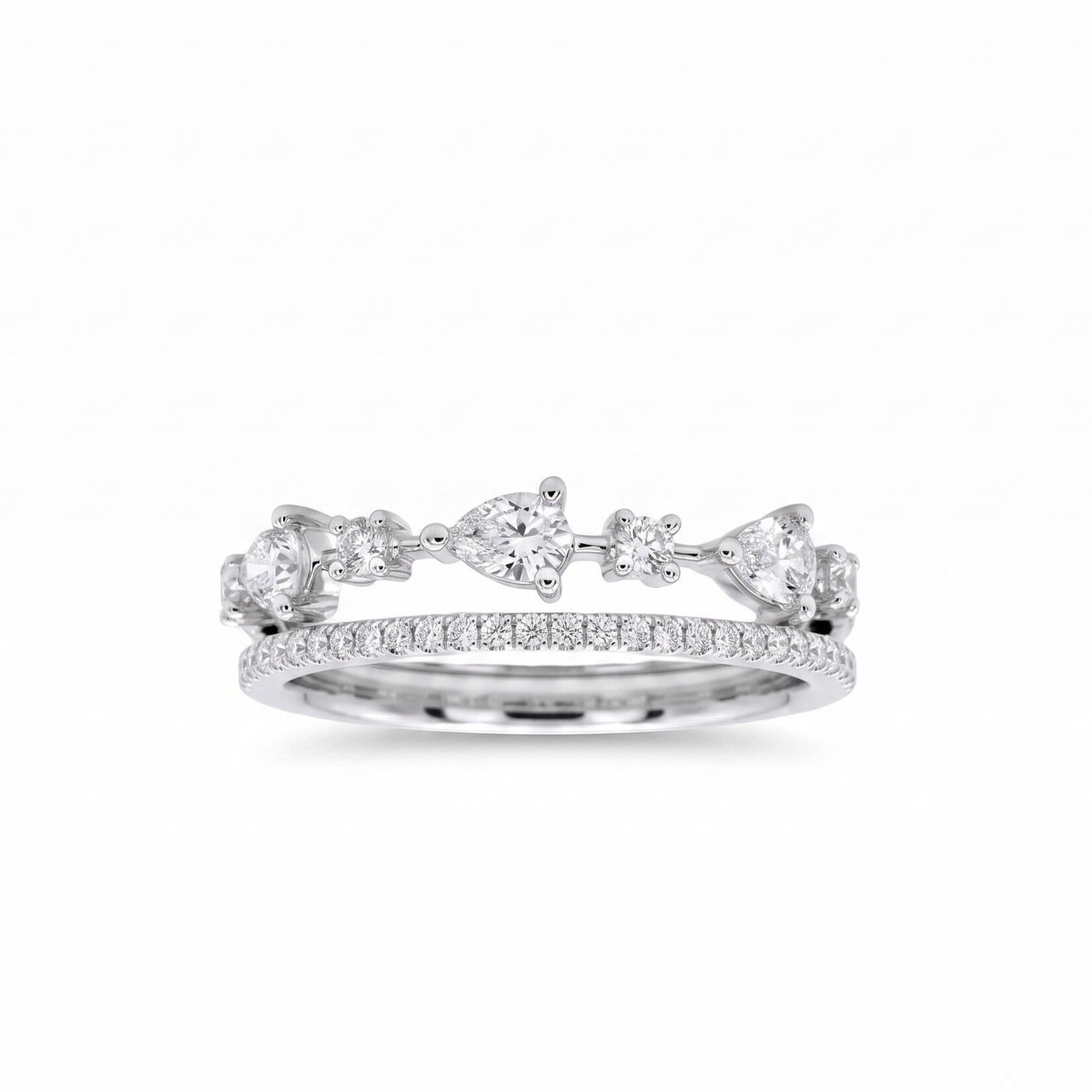 14K White Gold Pear Shape & Pave 0.60 Carat Double Diamond Band