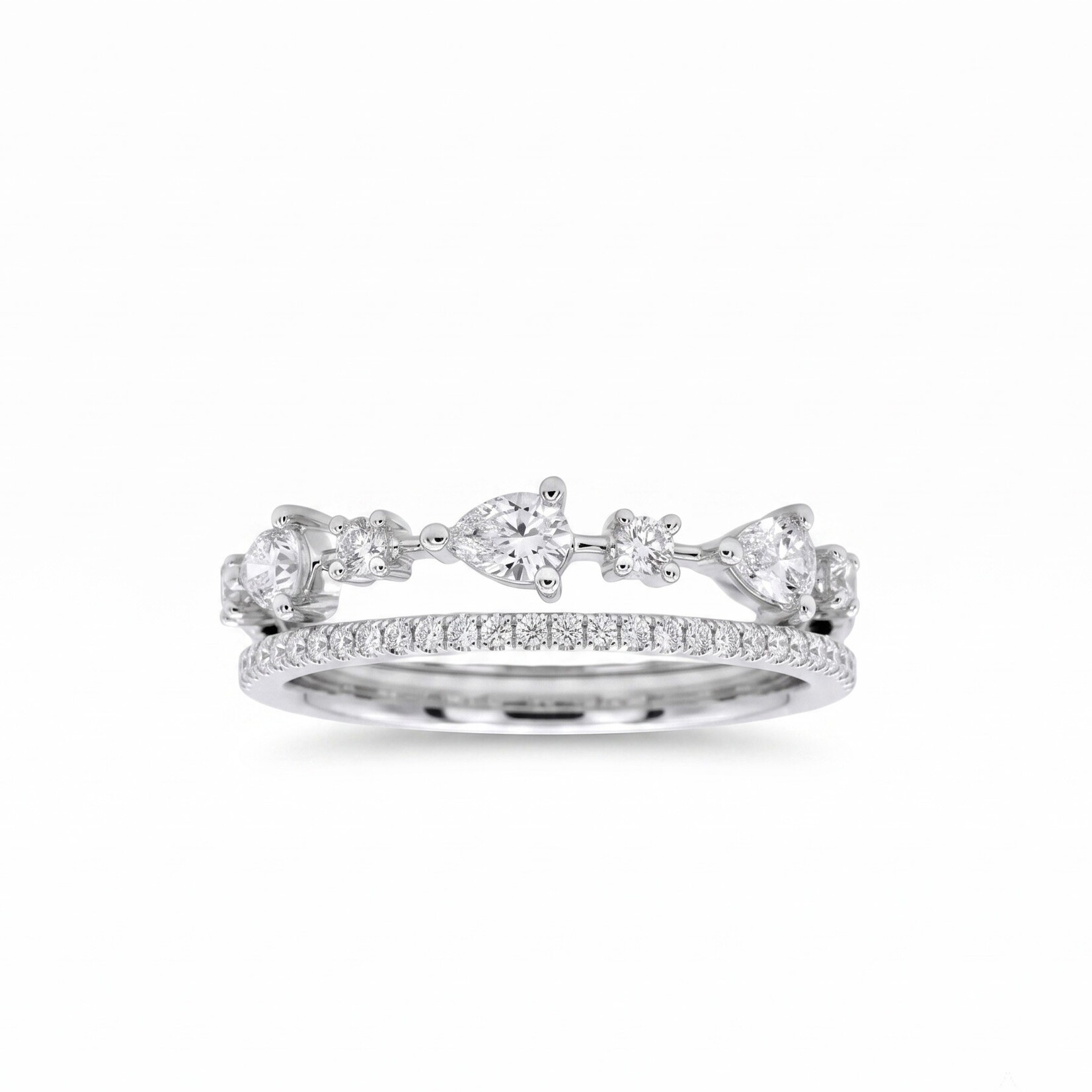14K White Gold Pear Shape & Pave Double Diamond Band