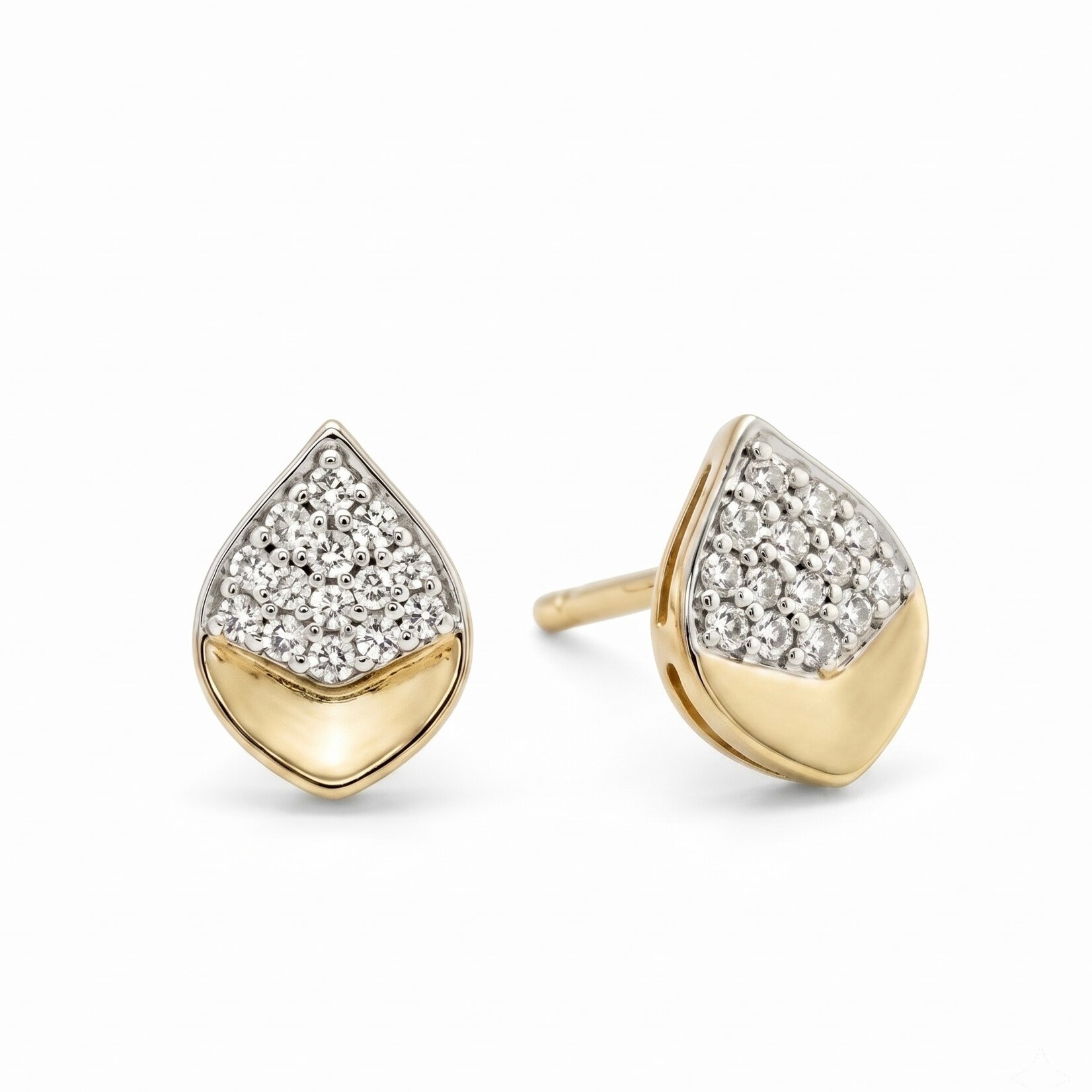 14K Yellow Gold Pave Diamond Teardrop Stud Earrings