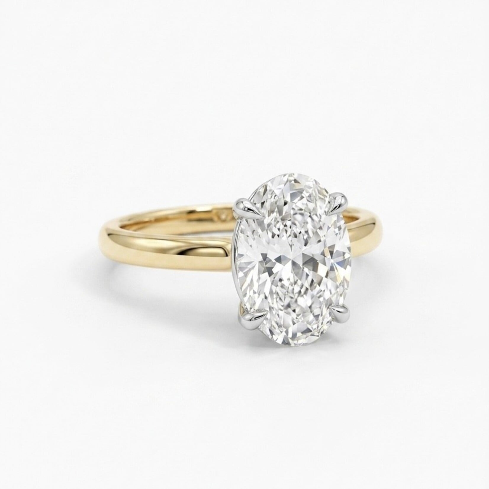14K Yellow Gold & Platinum Oval Diamond Solitaire Ring