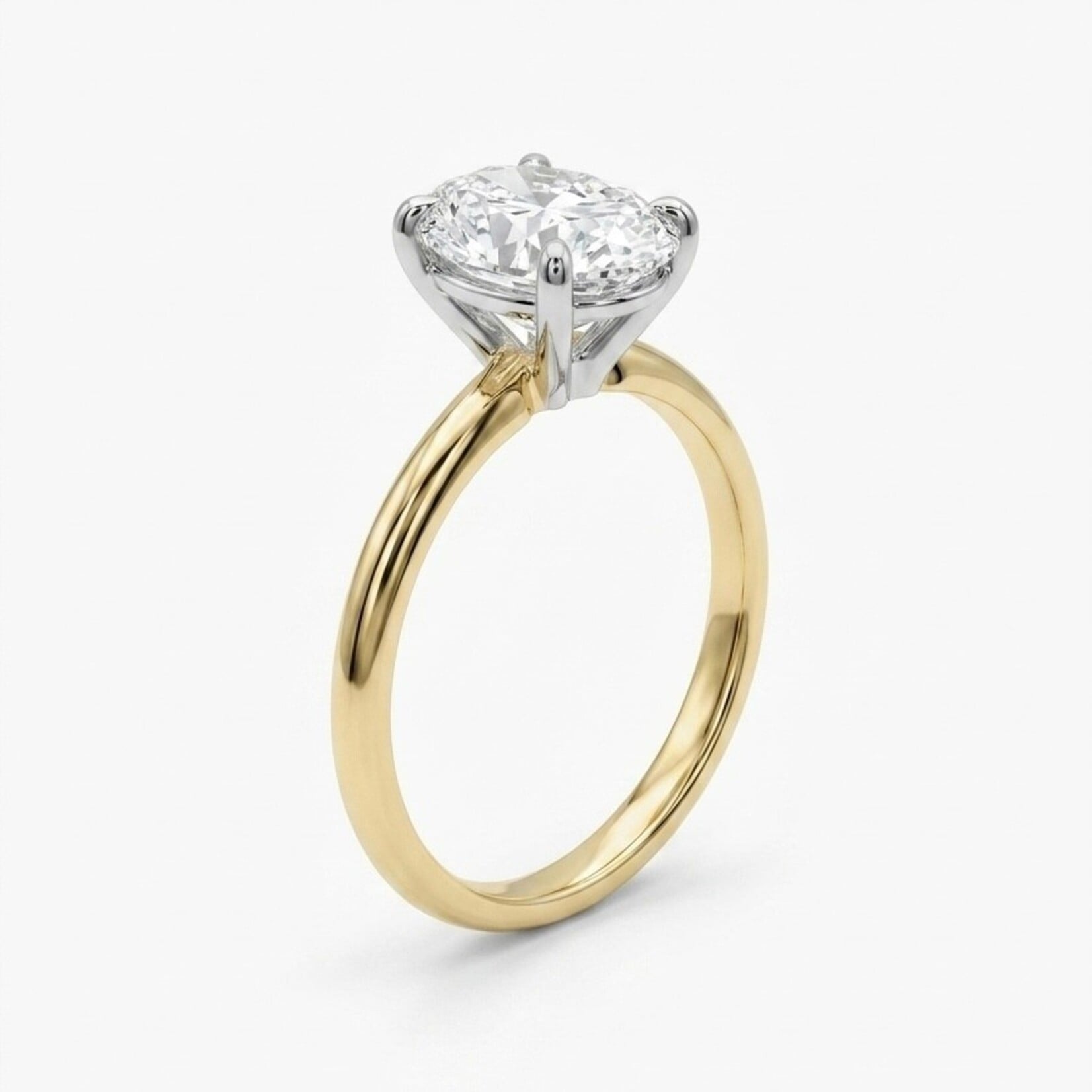14K Yellow Gold & Platinum Oval Diamond Solitaire Ring