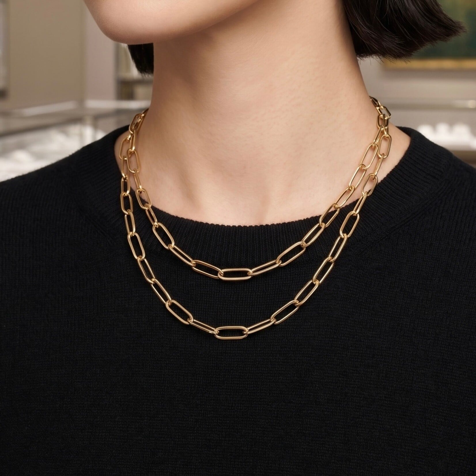 14K Yellow Gold Elongated Oval Polished Link Necklace