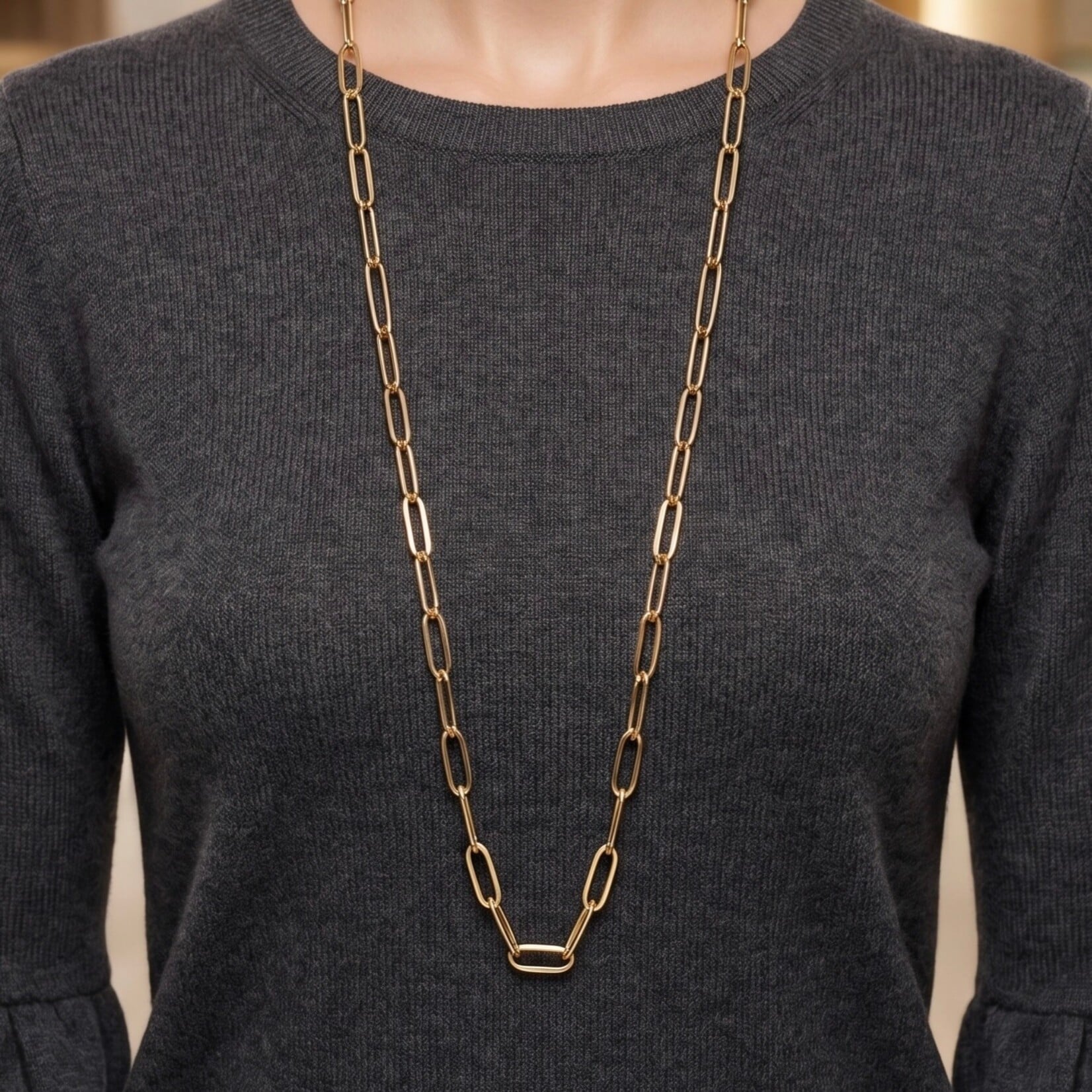 14K Yellow Gold Elongated Oval Polished Link Necklace