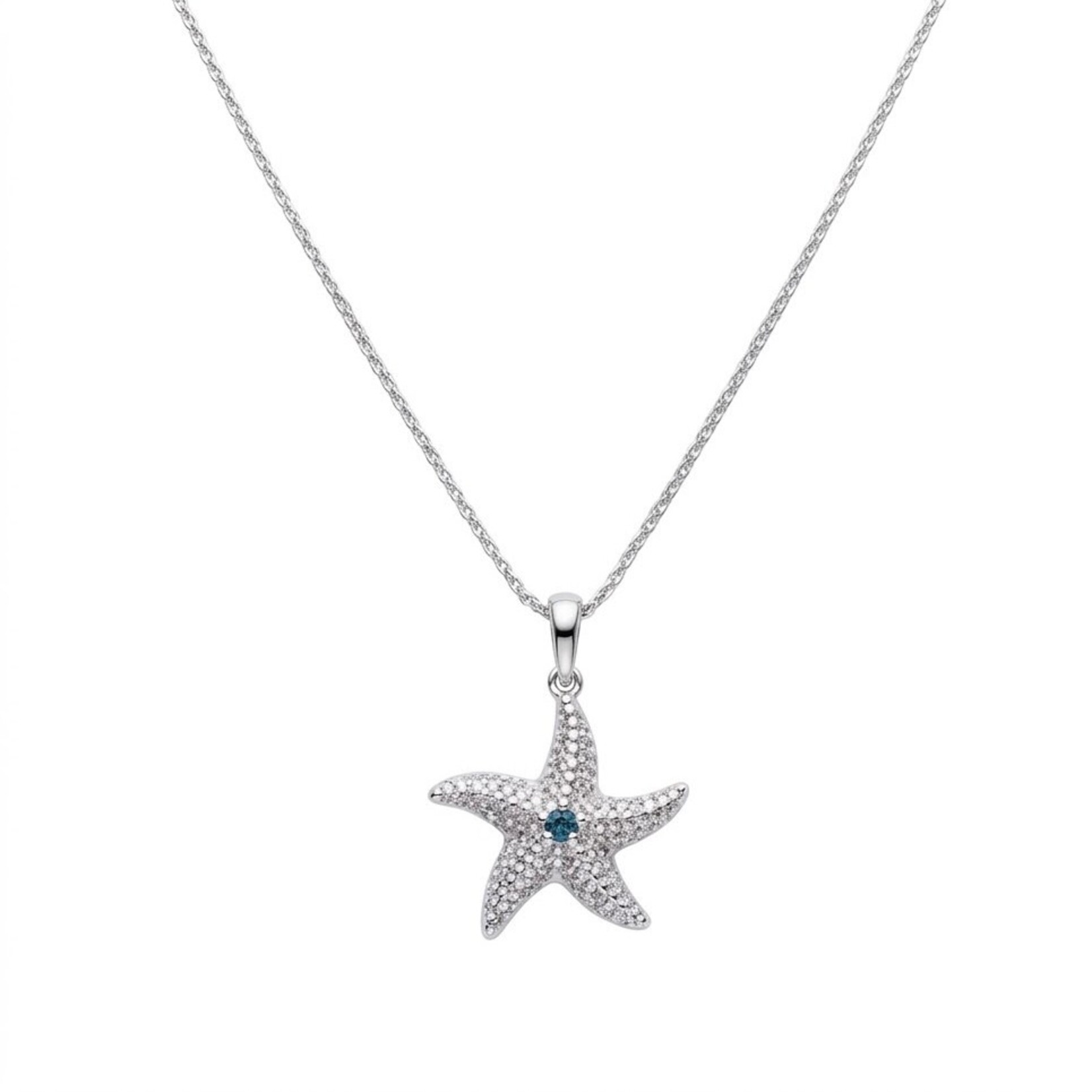 Sterling Silver Starfish and Blue Topaz Pendant