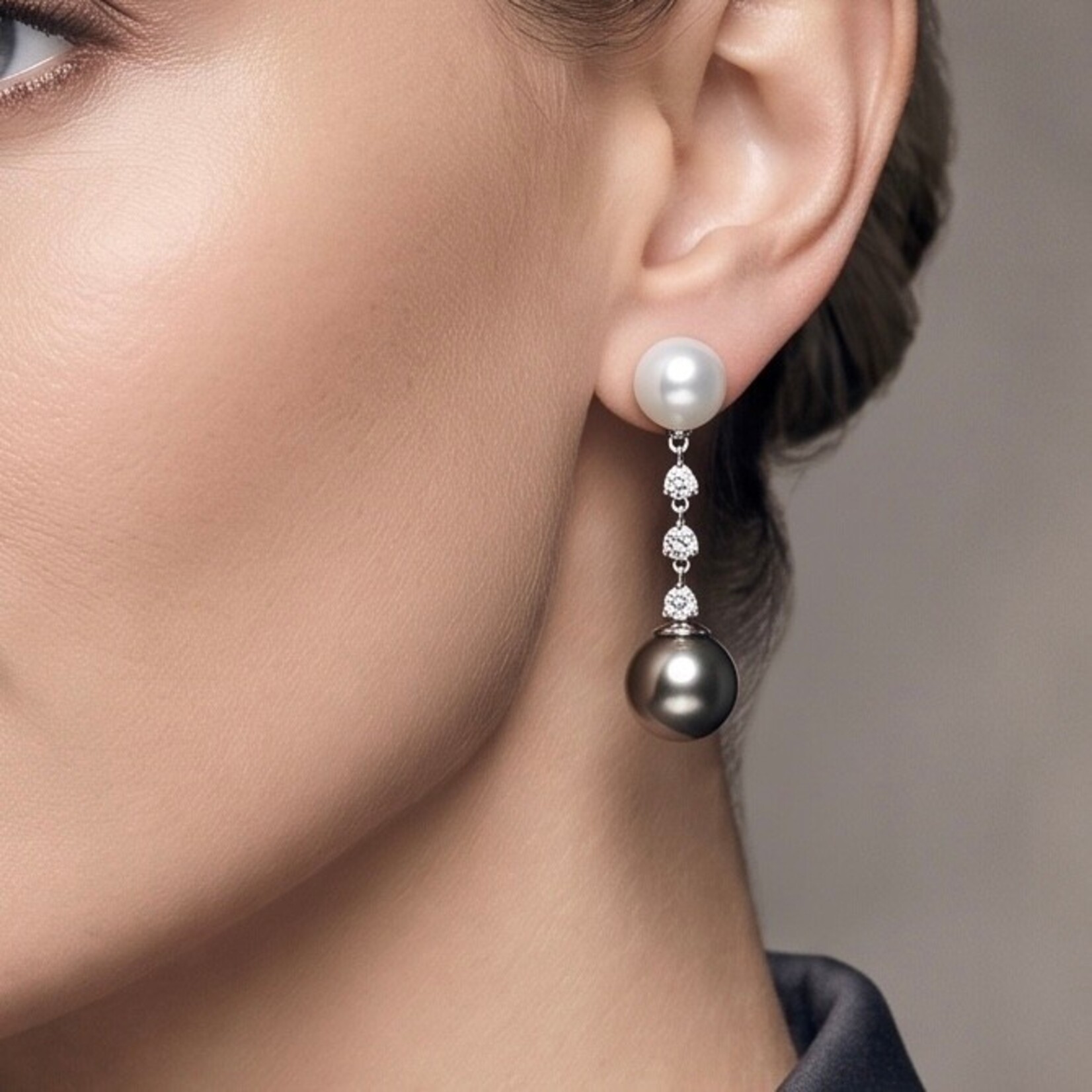 14K White Gold South Sea, Tahitian Pearl & Diamond Drop Earrings