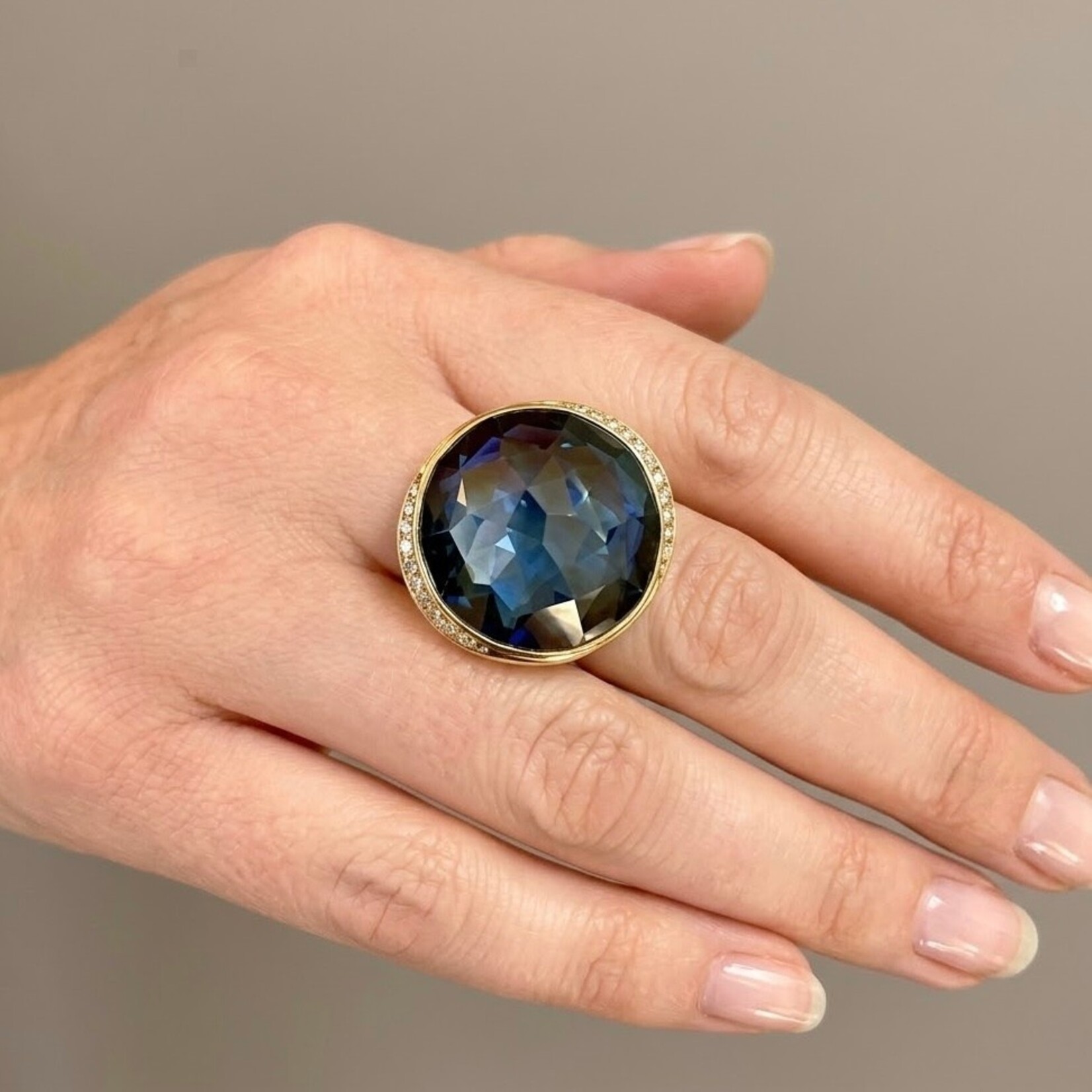 18K Gold London Blue Topaz & Diamond Ring