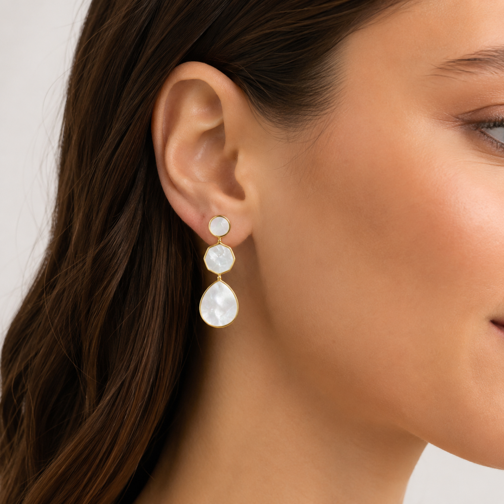 18K Yellow Gold Mother of Pearl Doublet Crazy 3 Drop Earrings