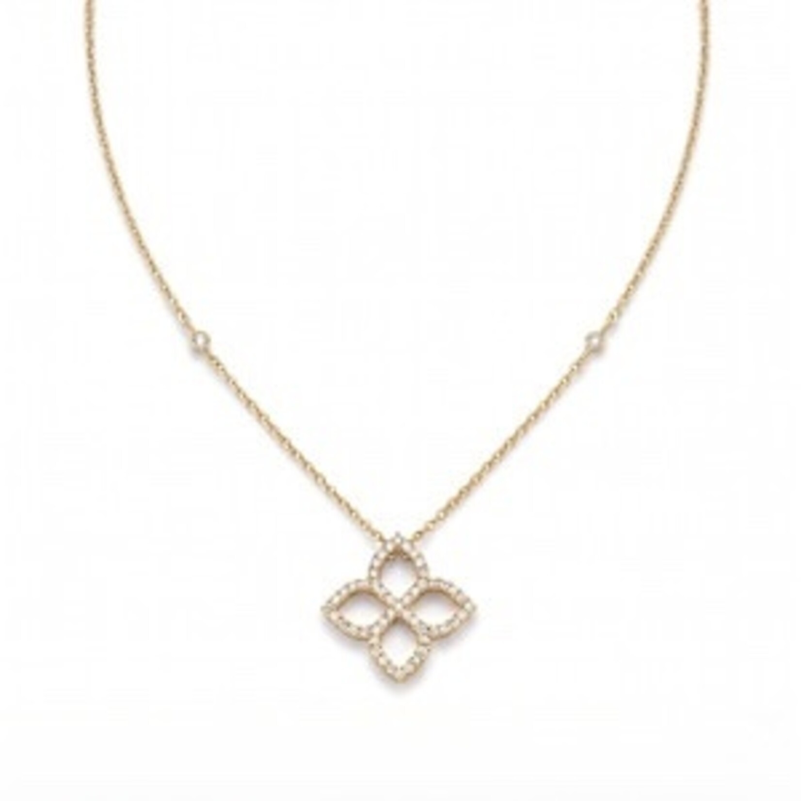 18K Yellow Gold Open Clover Diamond Pendant