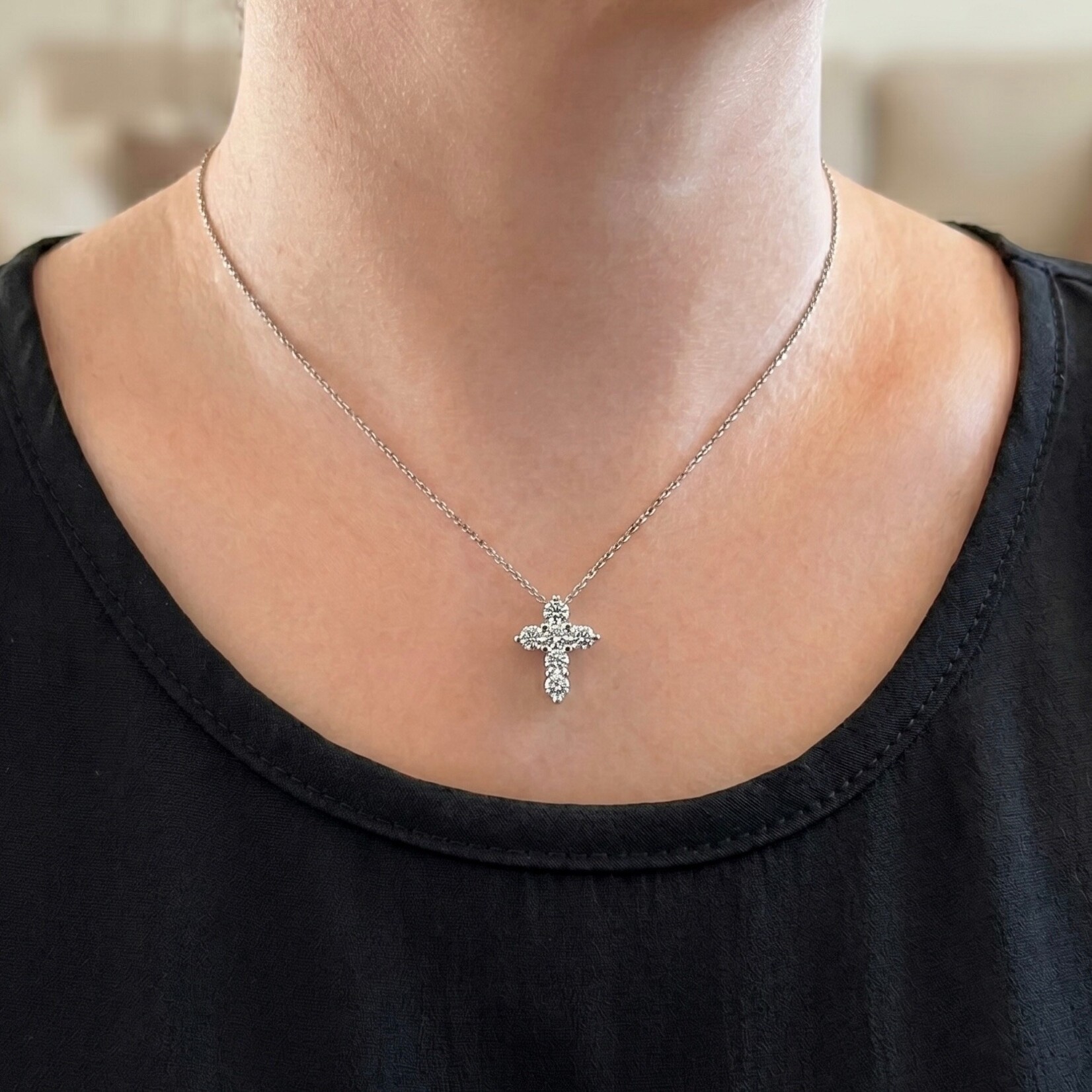 14K White Gold 1 3/4 Carat Six Diamond Cross