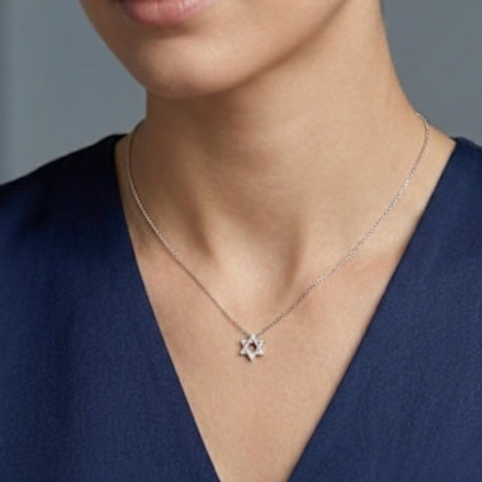14KW Gold Petite Diamond 0.10ctw Star of David Pendant 16"