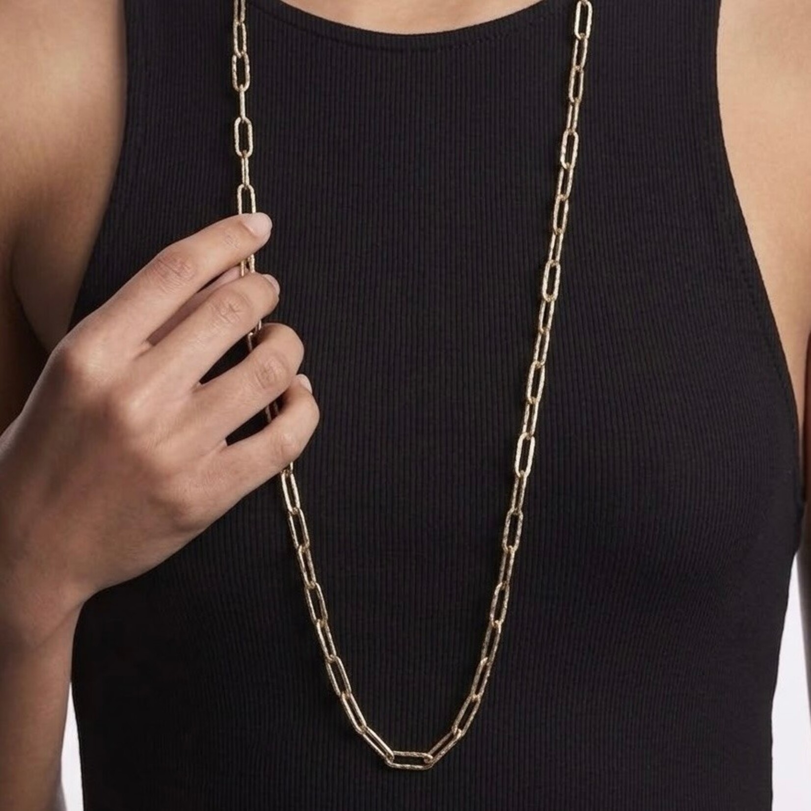 14K Yellow Gold Elongated Oval Polished Link Necklace