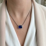 14K White Gold Tanzanite & Diamond Halo Necklace