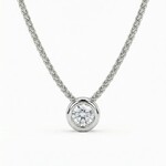 14K White Gold Round Diamond Bezel Pendant
