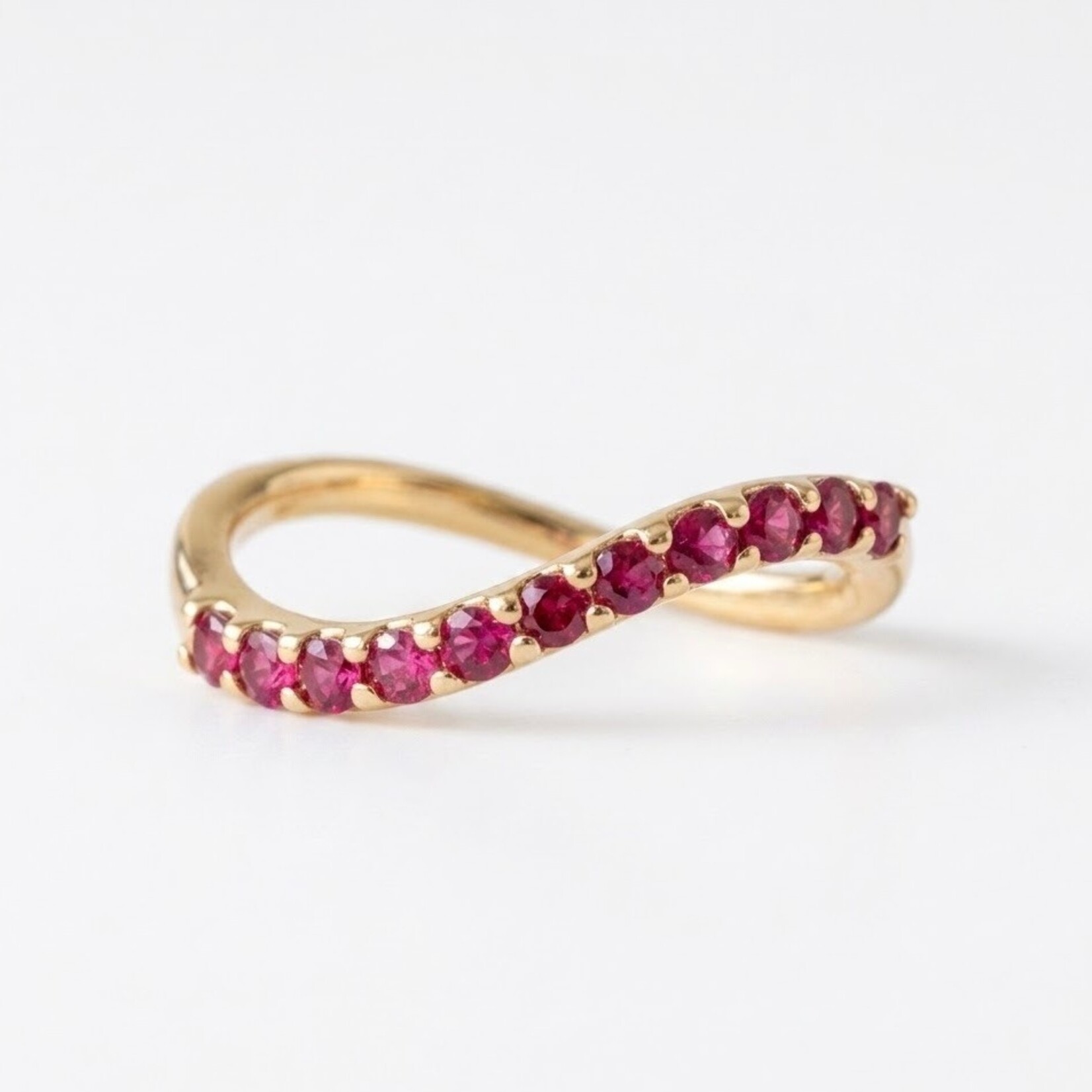 14K Yellow Gold Curved Ruby Band