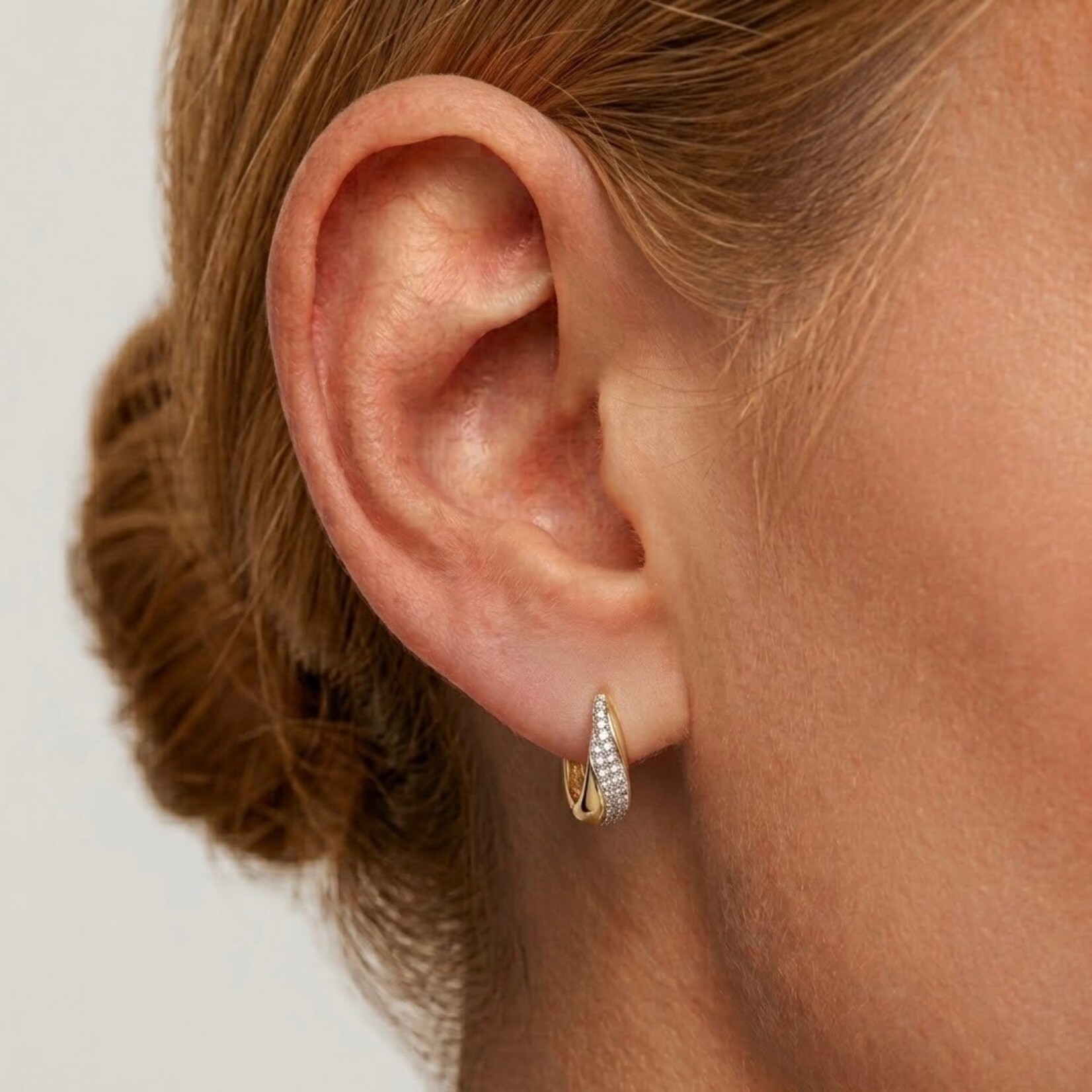 14K Yellow Gold Pave Diamond Swirl Huggie Earrings