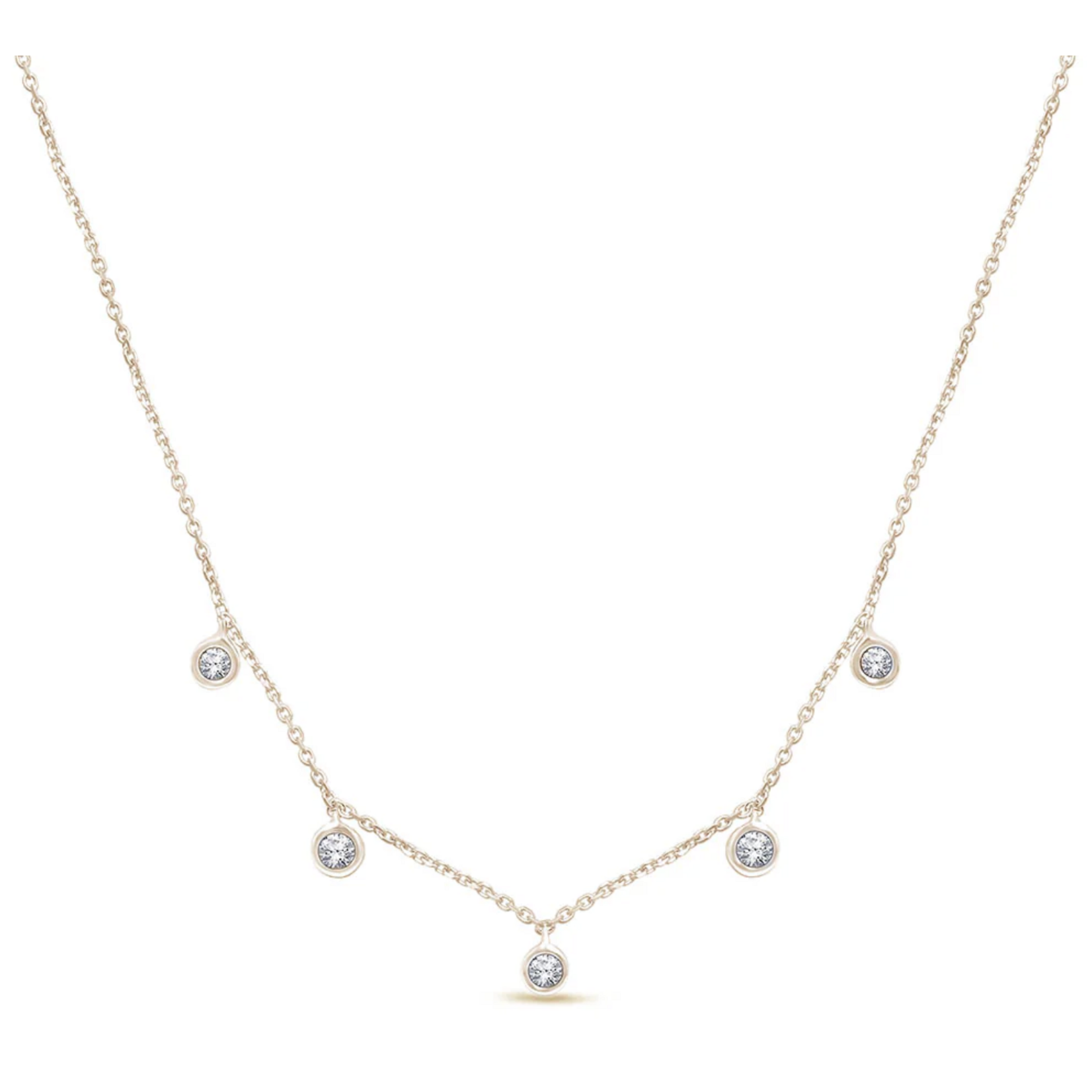 14K Yellow Gold  Five Diamond Bezel Necklace
