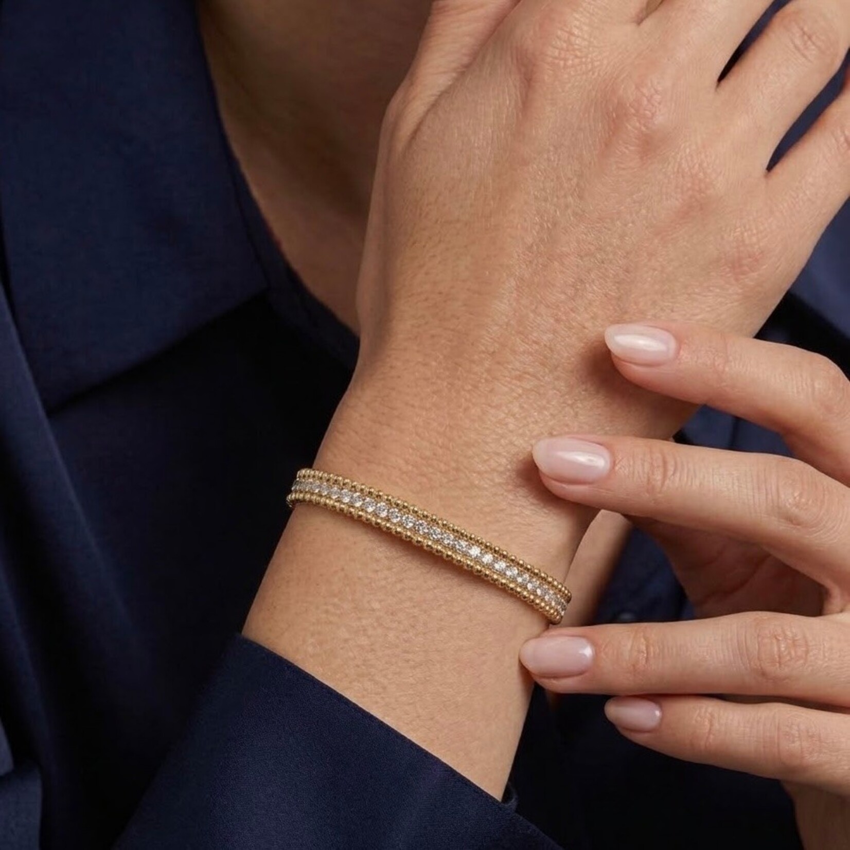 14K Eternity Perlèe Diamond Bangle Bracelet