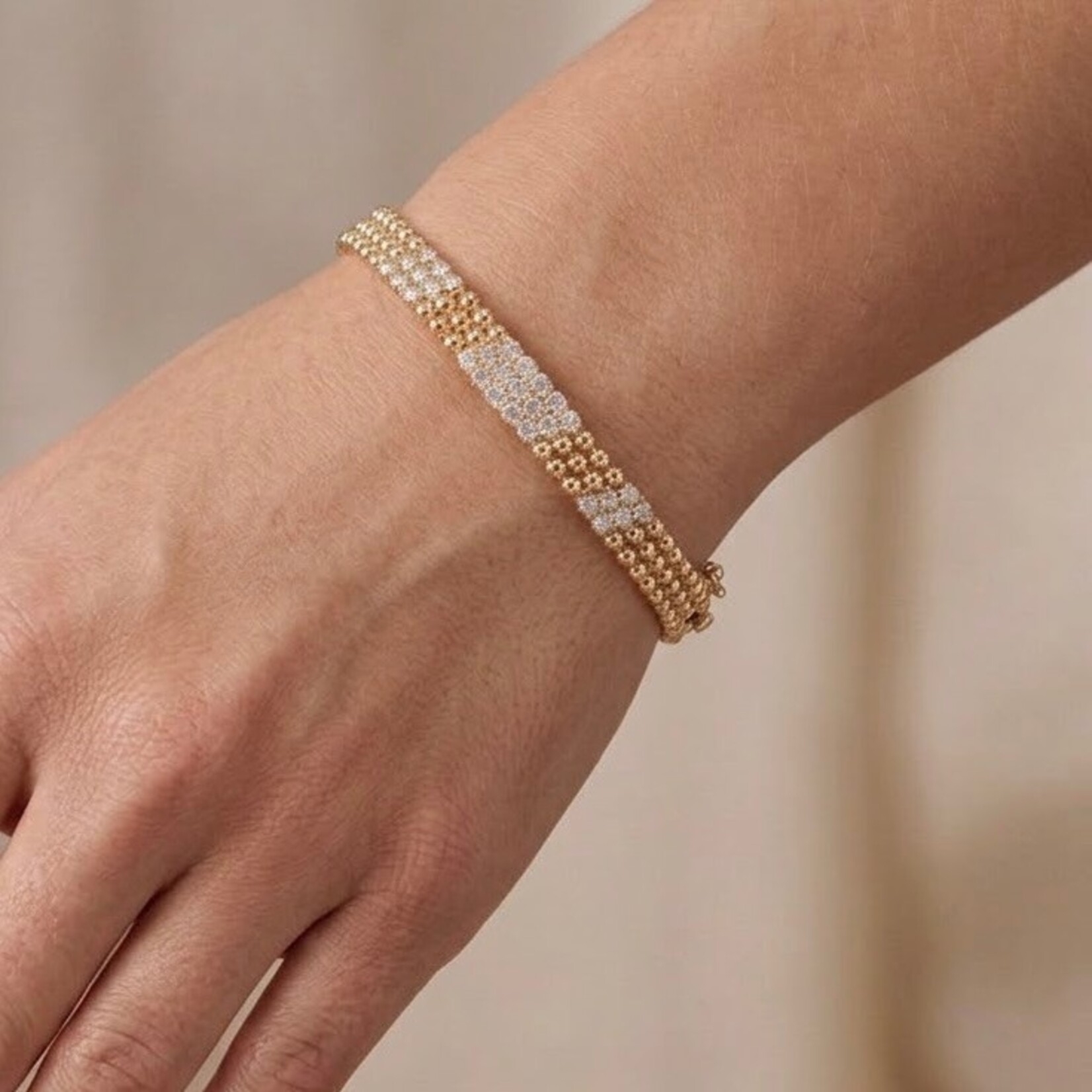 14K Three Row Perlèe Diamond Bangle Bracelet