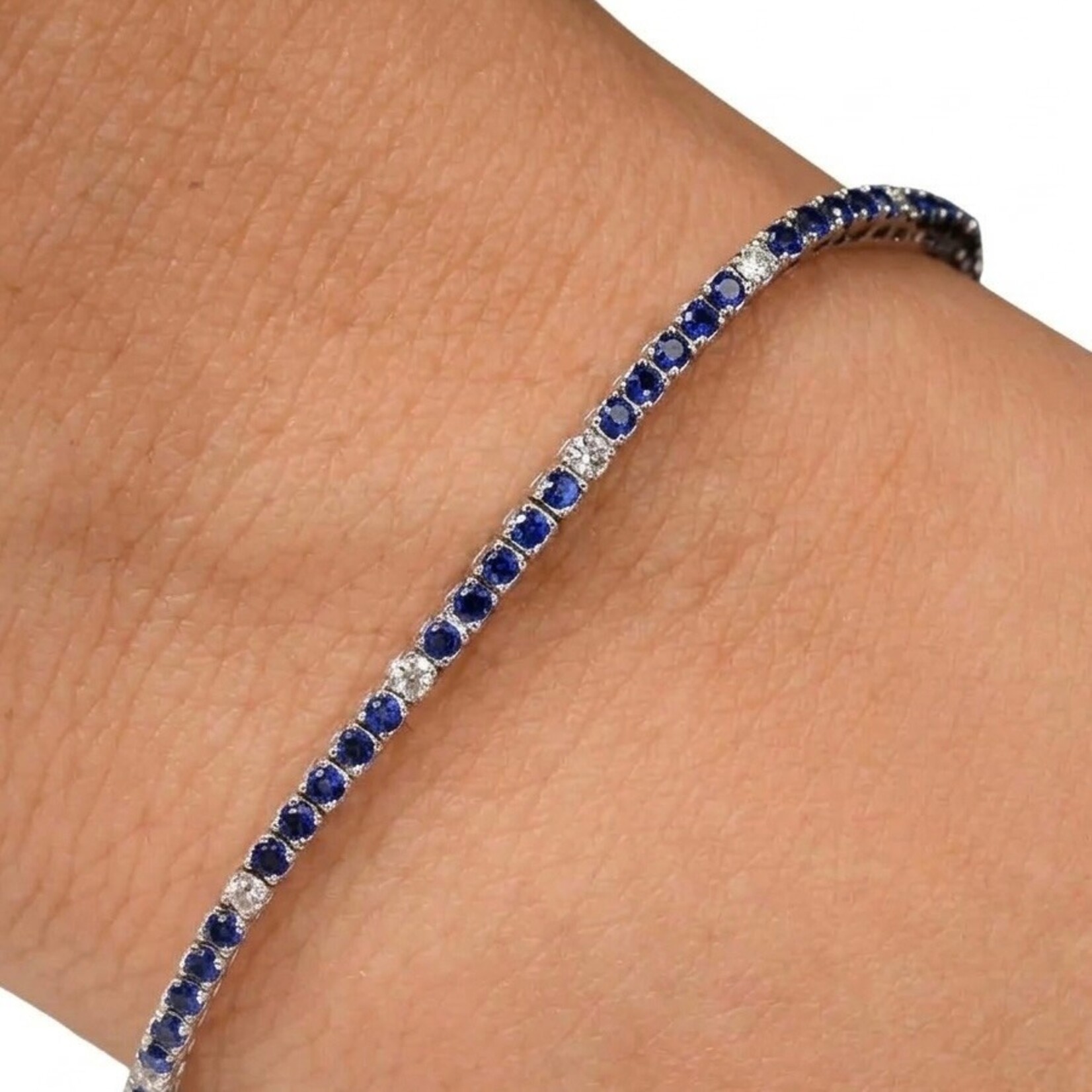 14K White Gold Sapphire & Diamond Line Bracelet