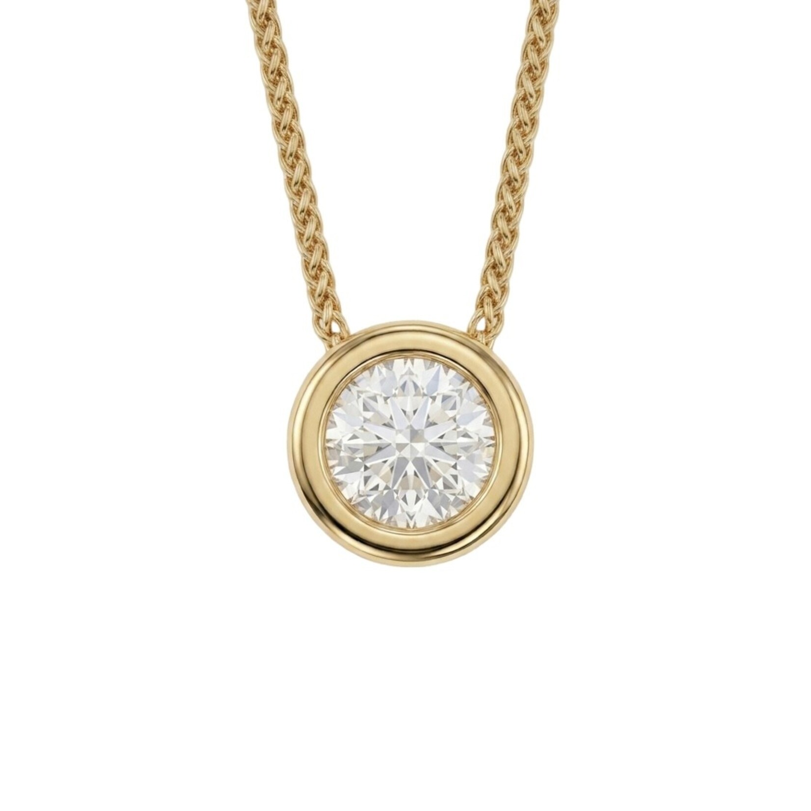 14KY 0.40ct Round Bezel Slide Pendant 18"