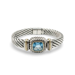 Sterling Silver & 18K Gold Blue Topaz Cable Bangle