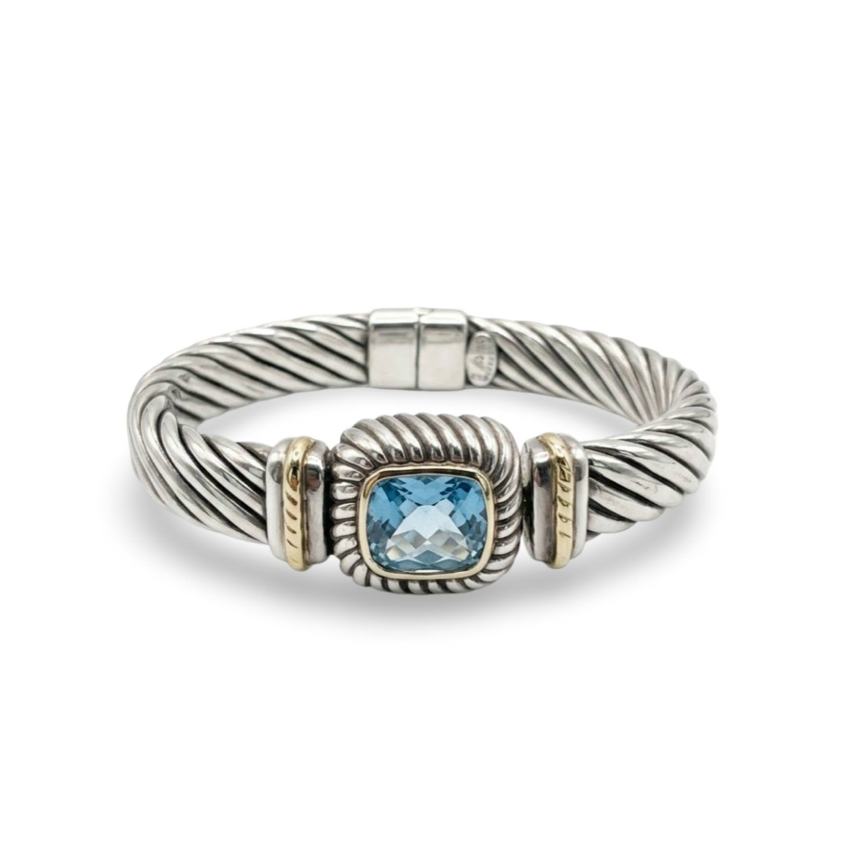 Sterling Silver & 18K Gold Blue Topaz Cable Bangle