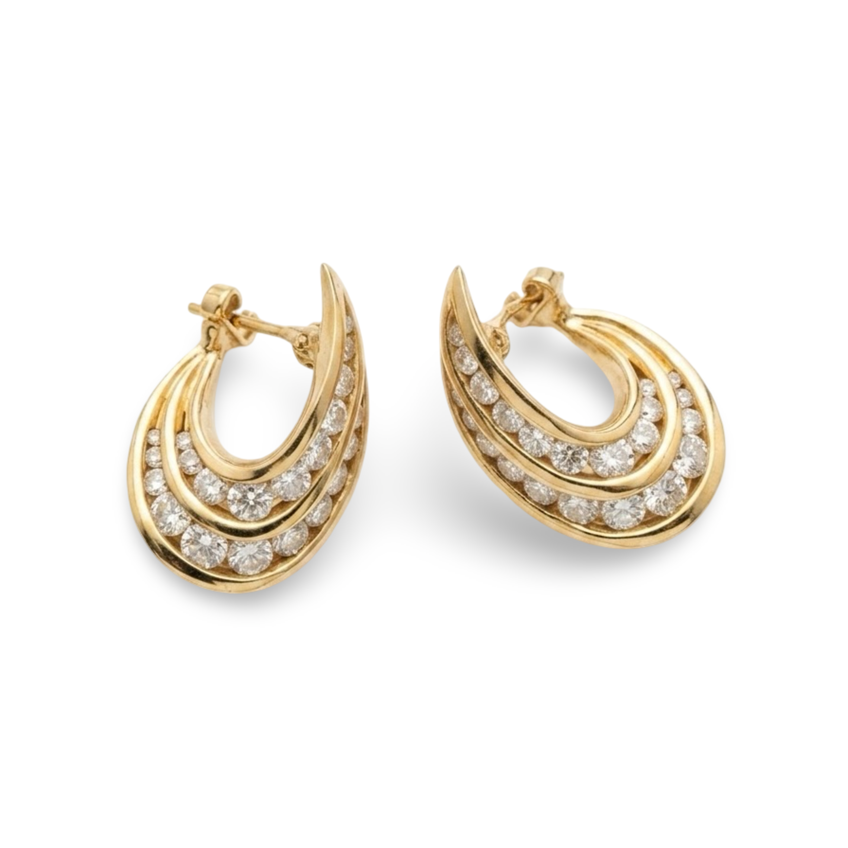 18K Yellow Gold Curved 1 Carat Diamond Hoop Earrings