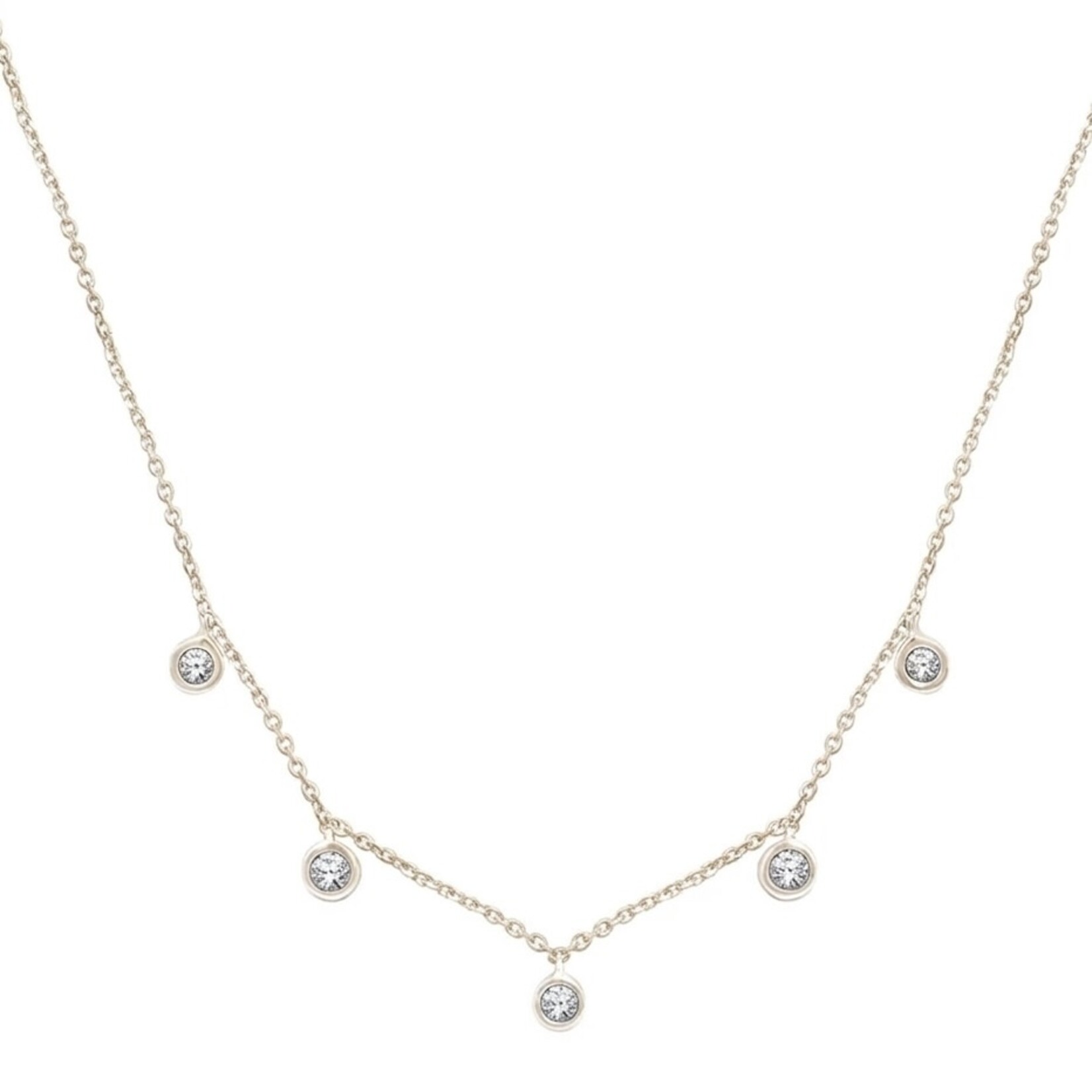 14K Yellow Gold  Five Diamond Bezel Necklace