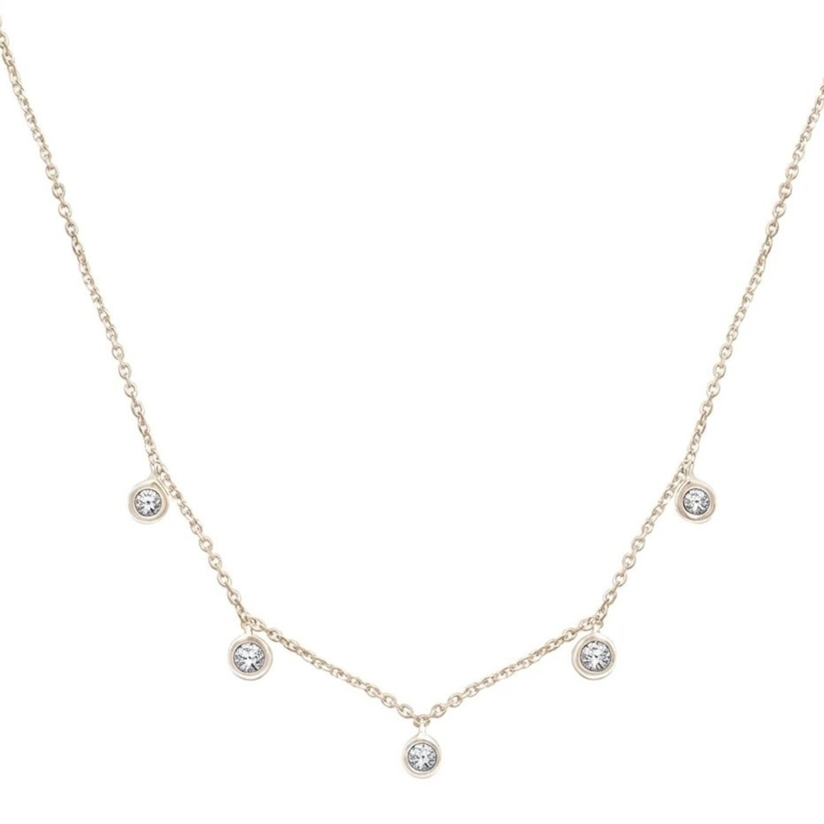 14K Yellow Gold  Five Diamond Bezel Necklace