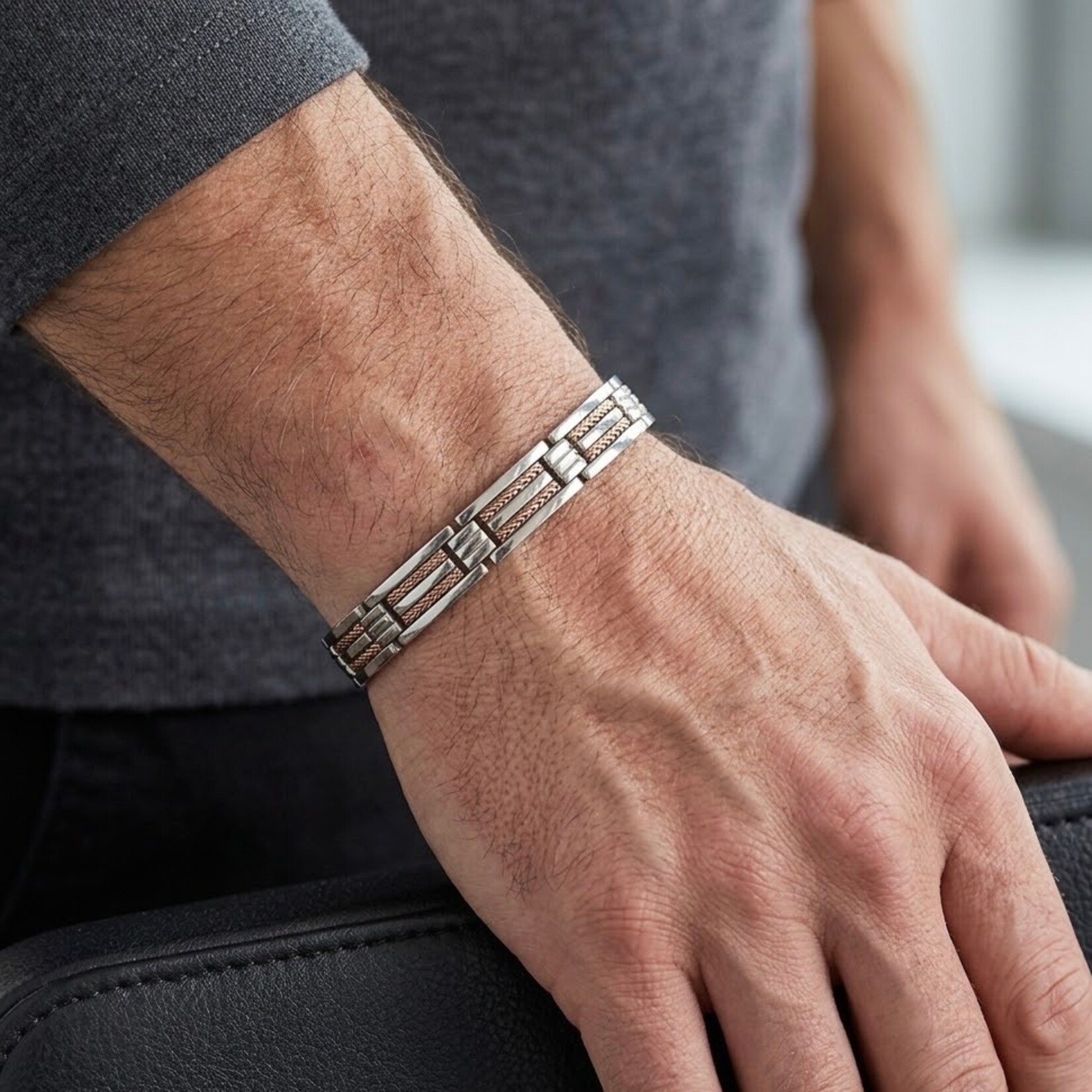 Stainless and Rose Gold Weave Gents Bracelet"