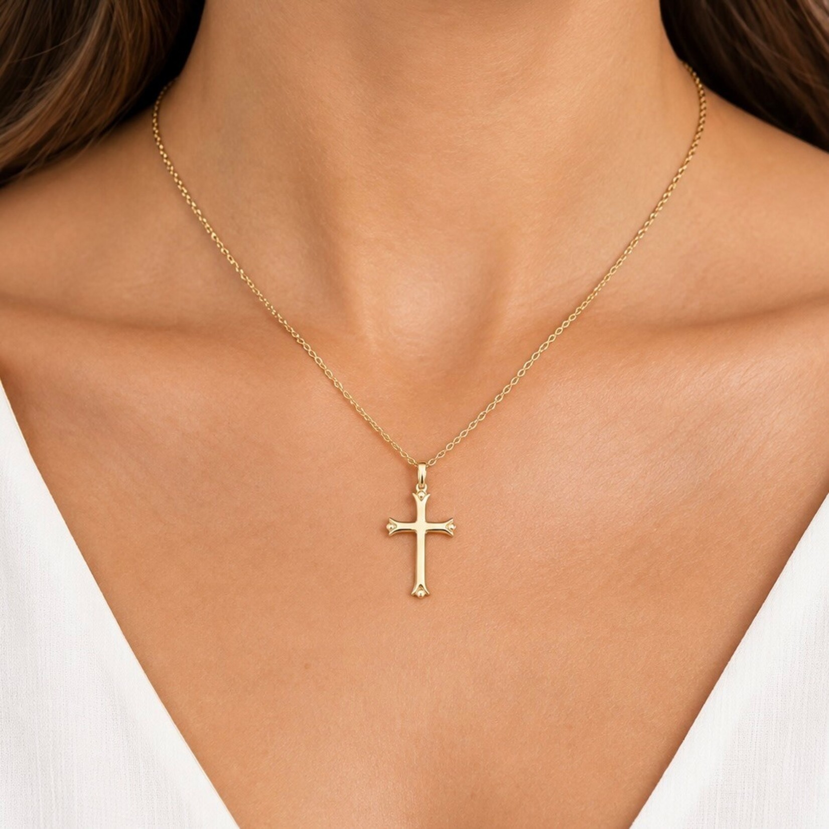14K Yellow Gold Medium Grooved Ball End Cross