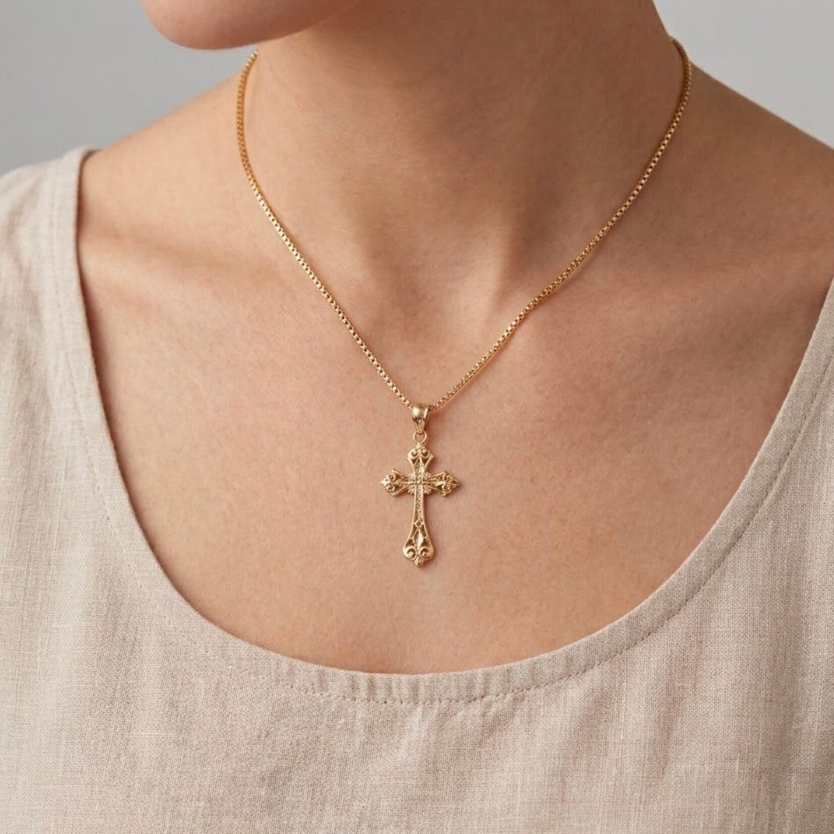 14K Rose and Yellow Gold Fleur De Lis Cross